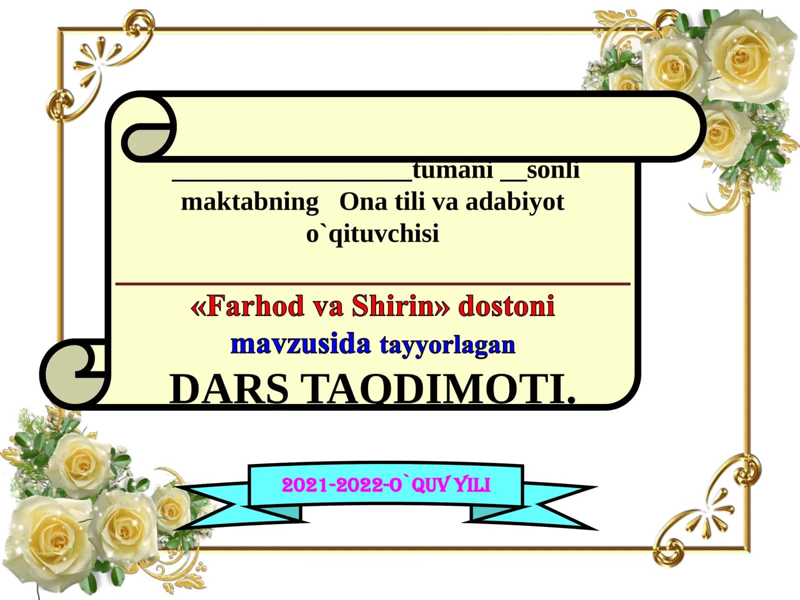 8-sinf Adabiyot fanidan Xamsada Farxod va Shirin dostoni dars taqdimot