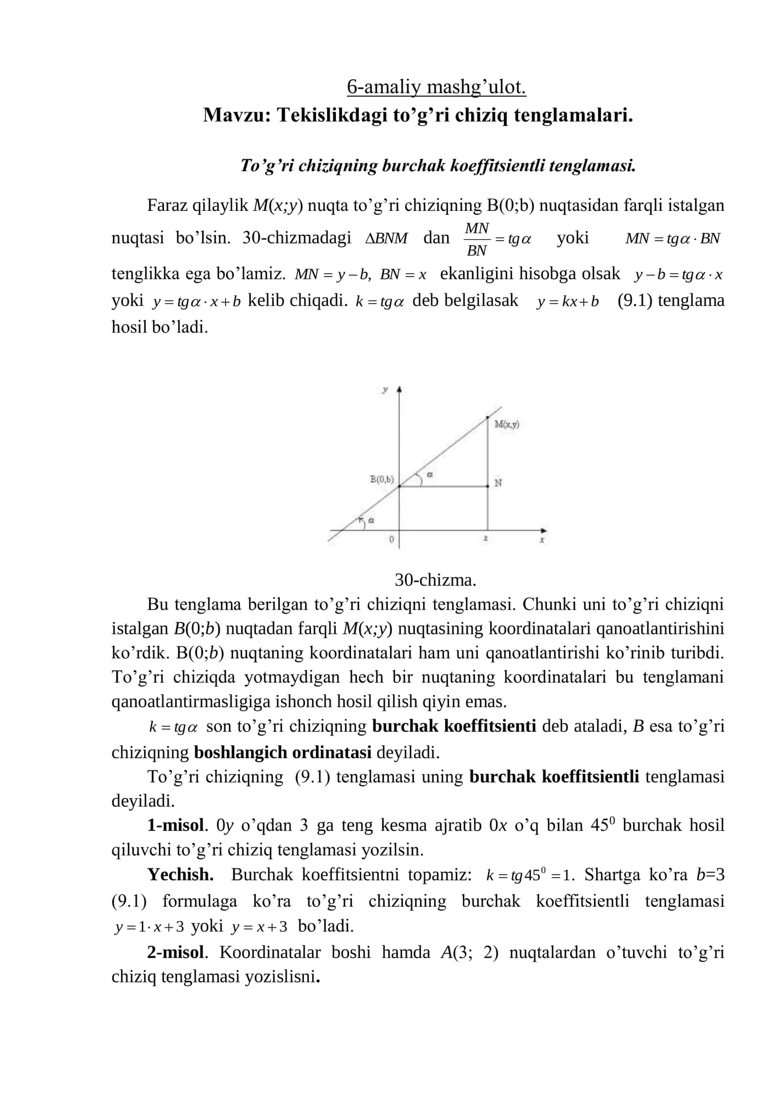 Tekislidagi to’g’ri chiziq tenglamalari