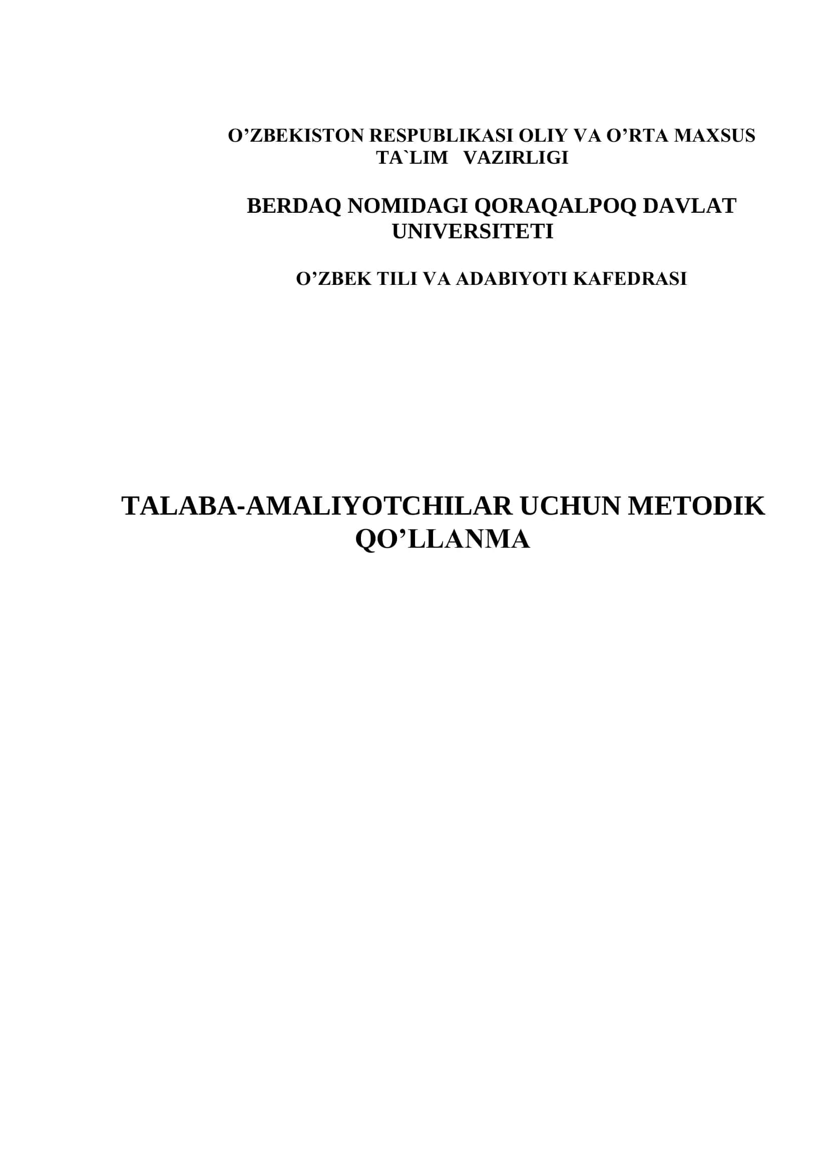 TALABA-AMALIYOTCHILAR UCHUN METODIK QO’LLANMA