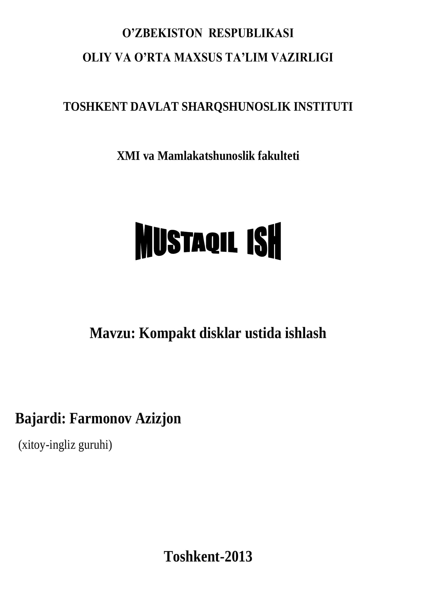 Kompakt disklar ustida ishlash