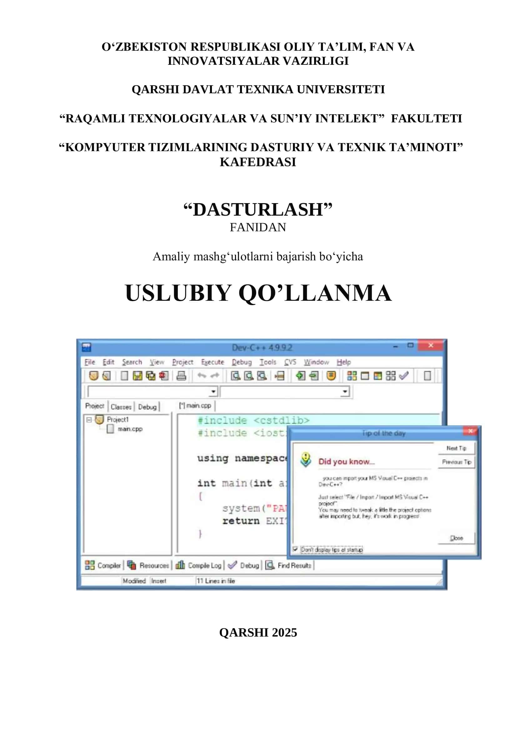 Kompyuter Tizimlarining Dasturiy va Texnik Ta’minoti