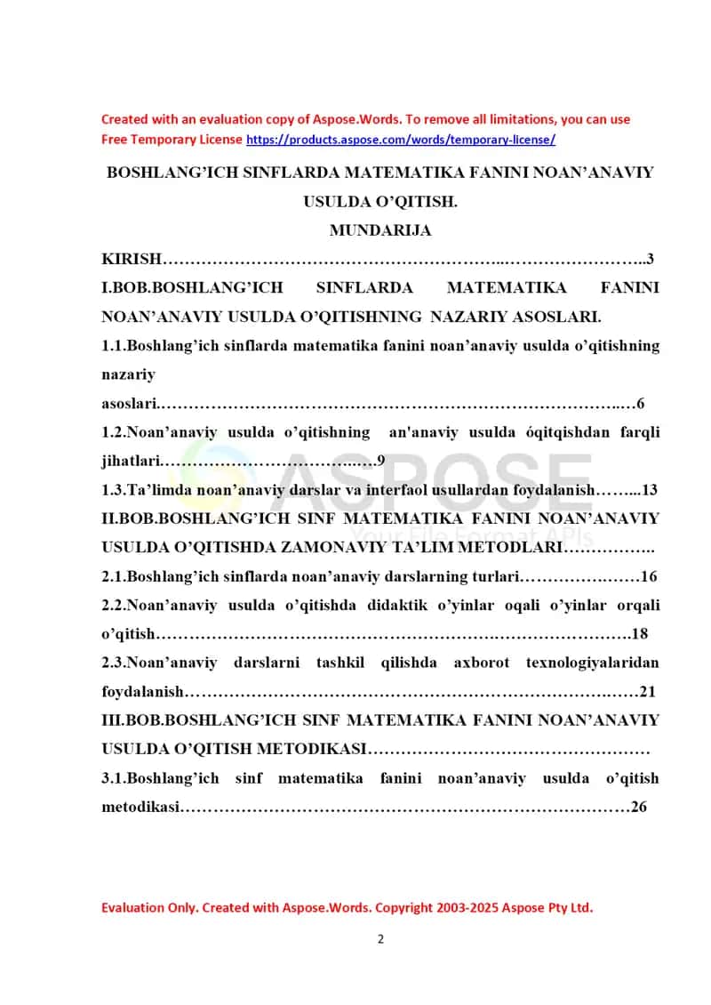 Boshlang‘ich sinflarda matematika fanini noan’anaviy usulda o‘qitish (kurs ishi)