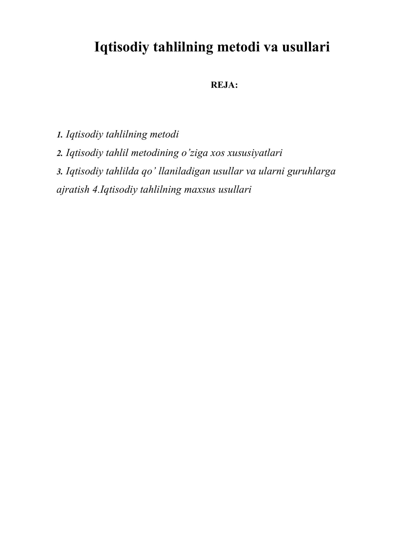 Iqtisodiy tahlilning metodi va usullari
