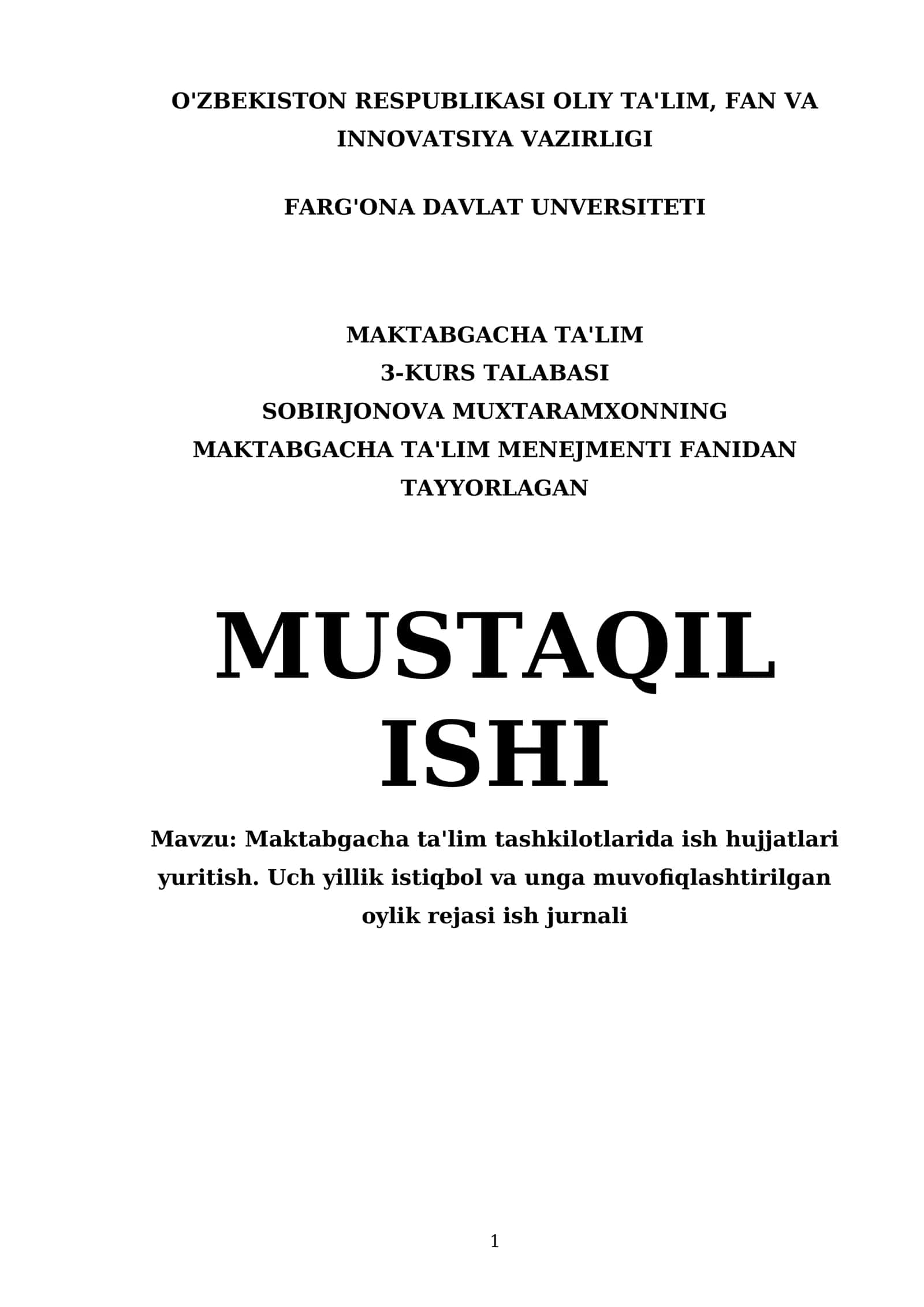 Maktabgacha Ta'lim Tashkilotlarida Ish Hujjatlari Yuritish