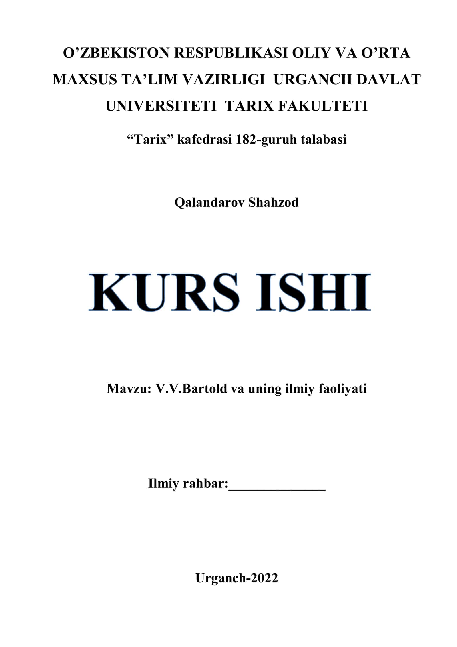V.V.Bartold va uning ilmiy faoliyati