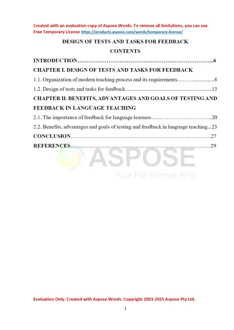 DESIGN OF TESTS AND TASKS FOR FEEDBACK