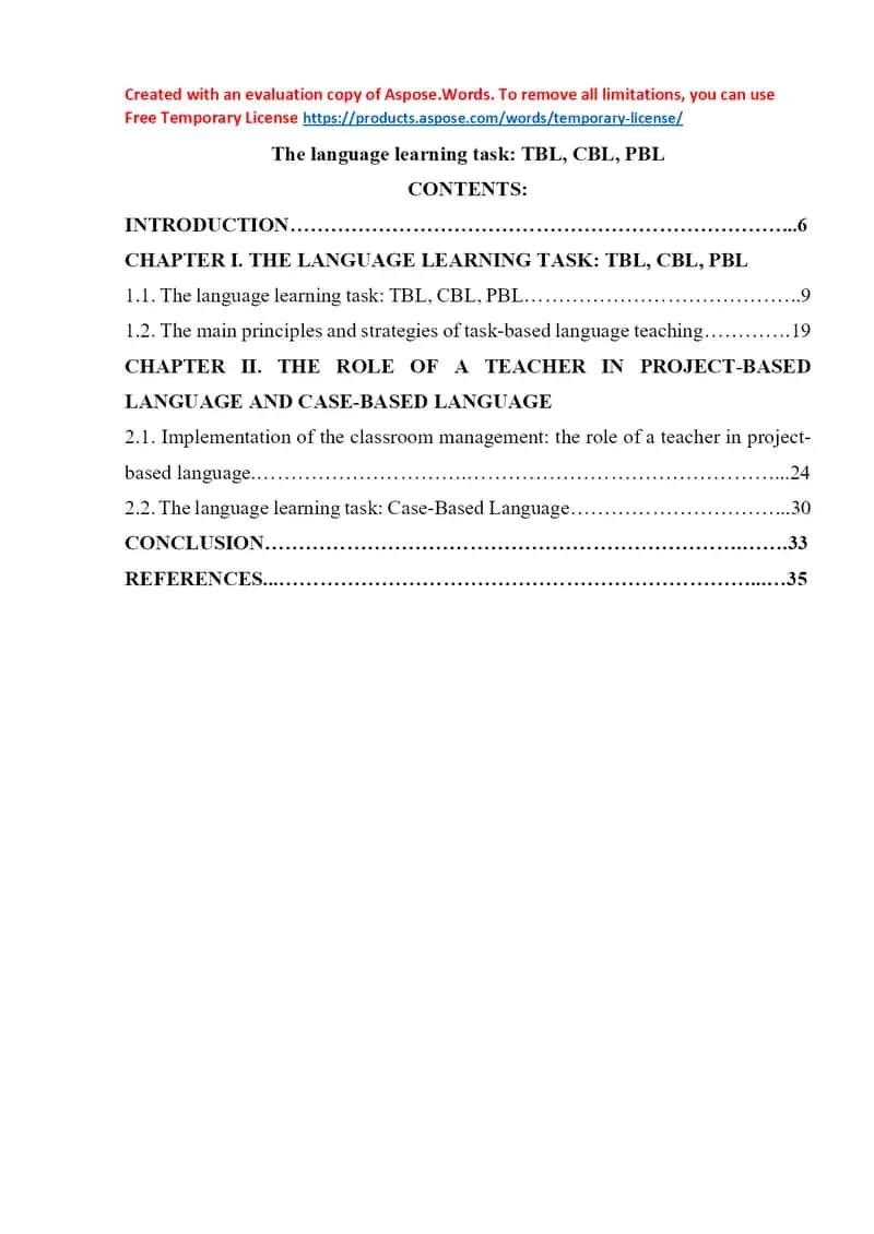 The language learning task: TBL, CBL, PBL