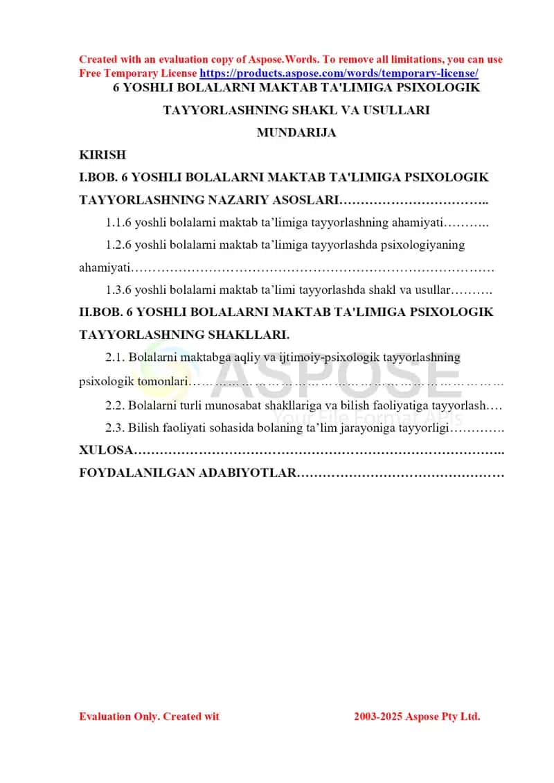 6 yoshli bolalarni maktab ta’limiga psixologik tayyorlashning shakl va usullari