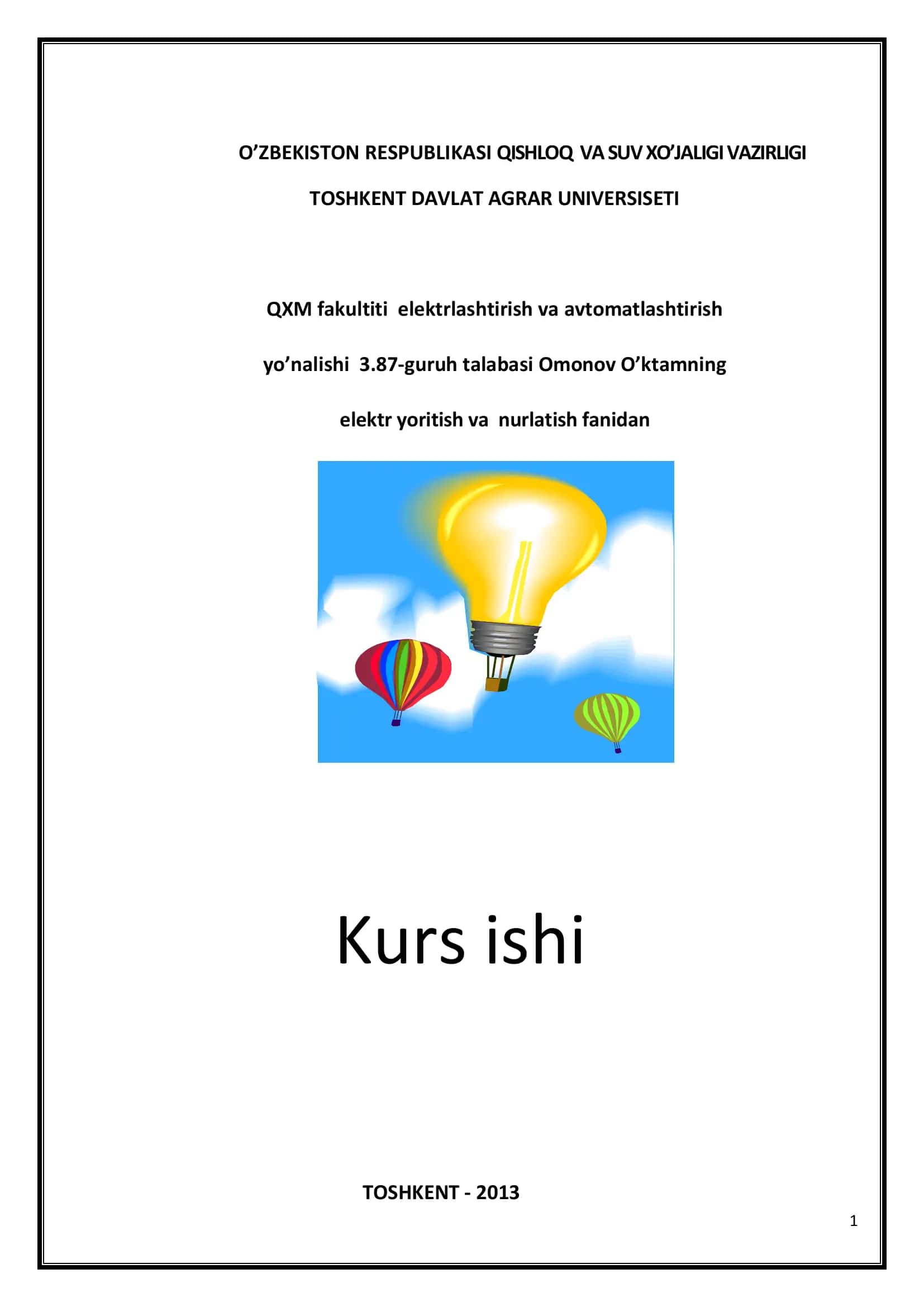 Еr kurrasi va jismoniy energiyang nurlotganining tashkili