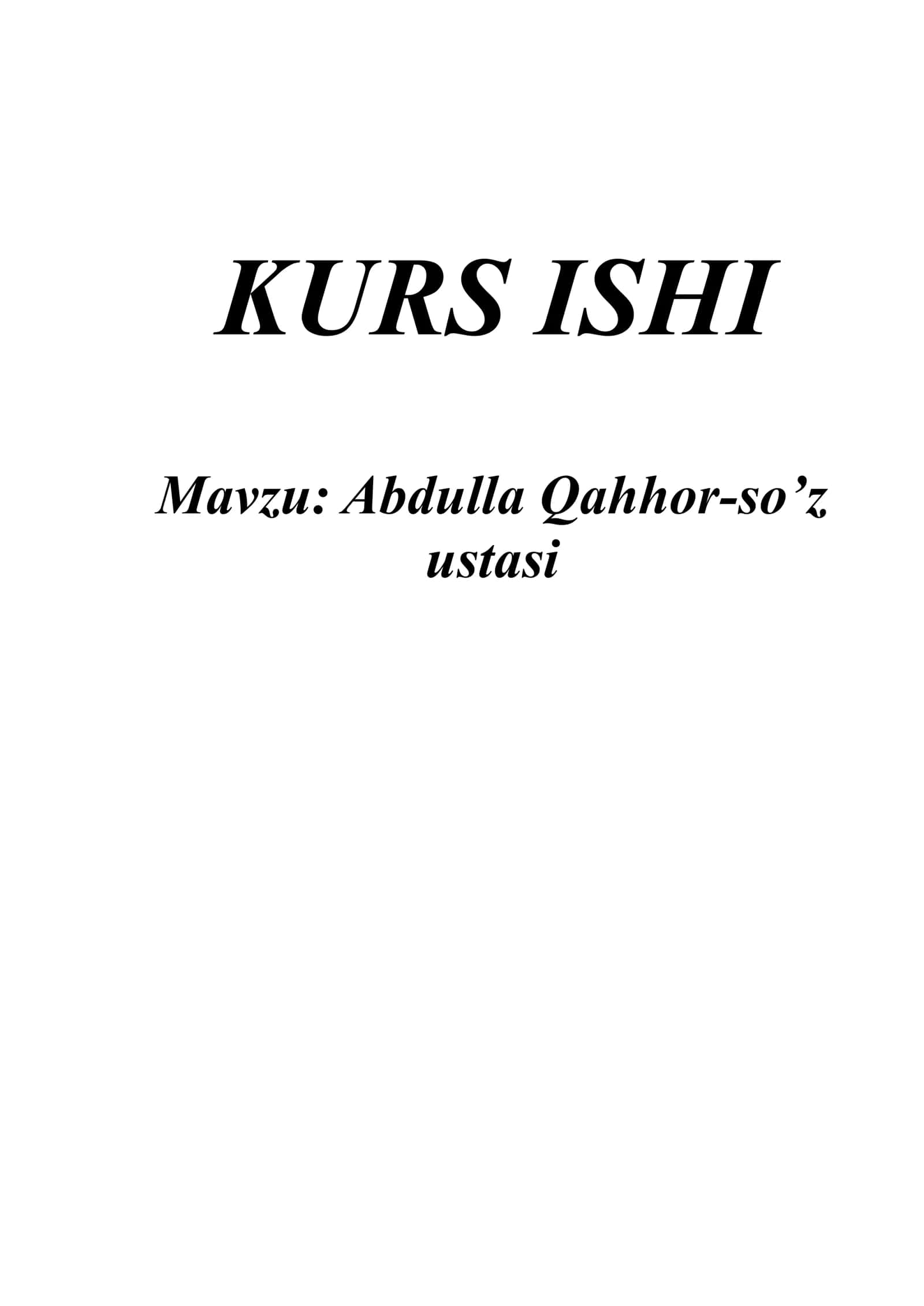 Abdulla Qahhor-so’z ustasi