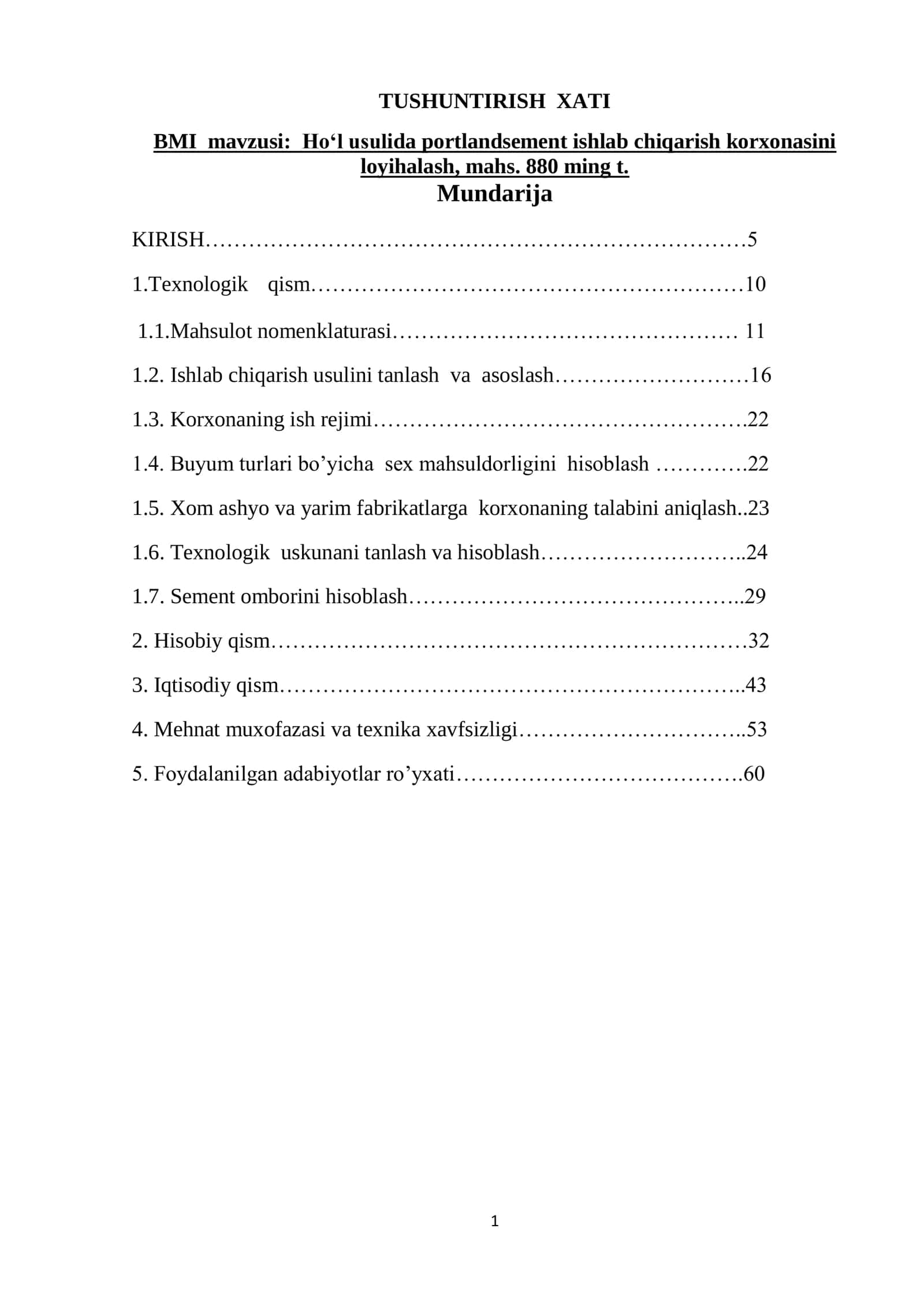 Ho‘l usulida portlandsement ishlab chiqarish korxonasini
