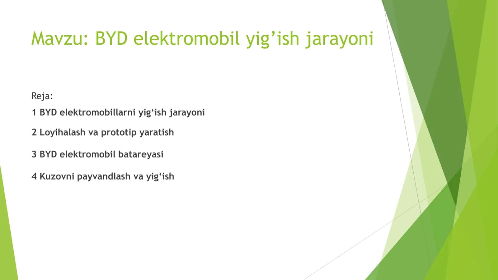 BYD elektromobil yig'ish jarayoni