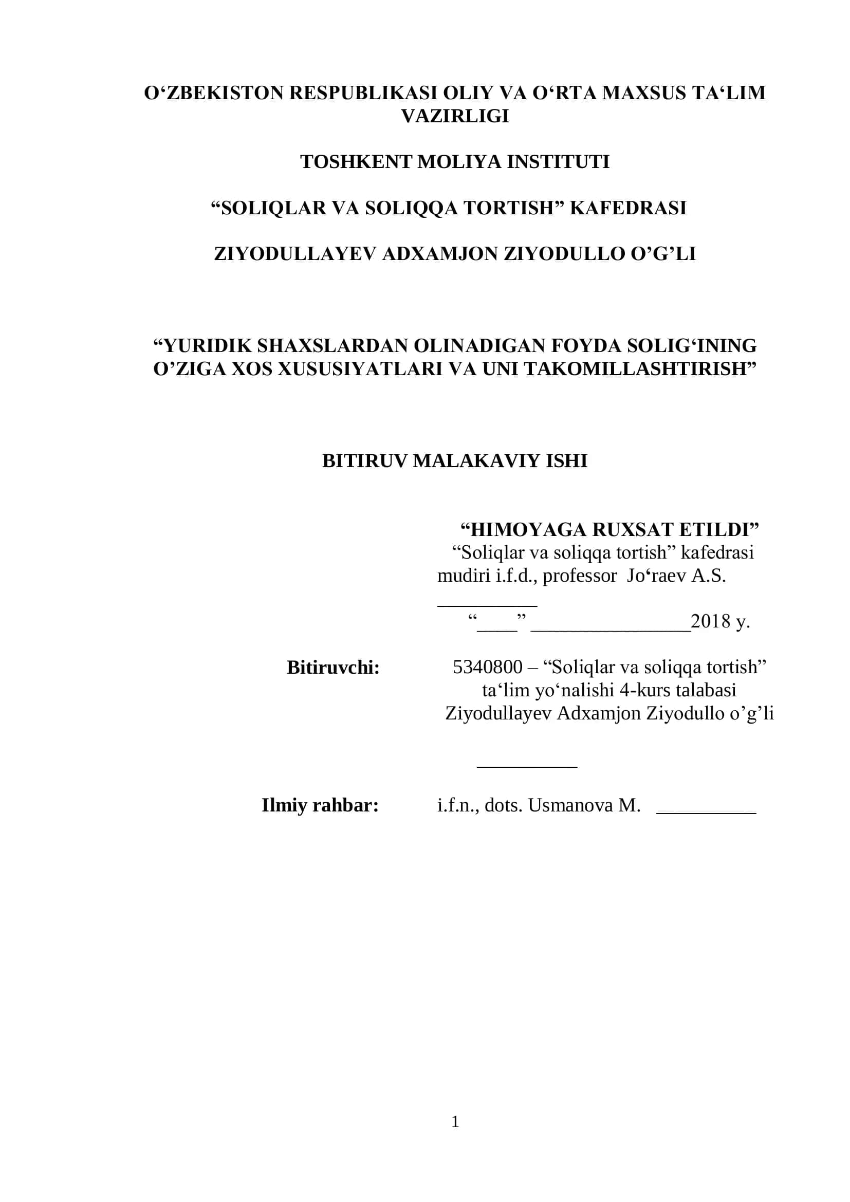 Davlat budjetini shakllantirishda yuridik shaxslardan olinadigan foyda solig
