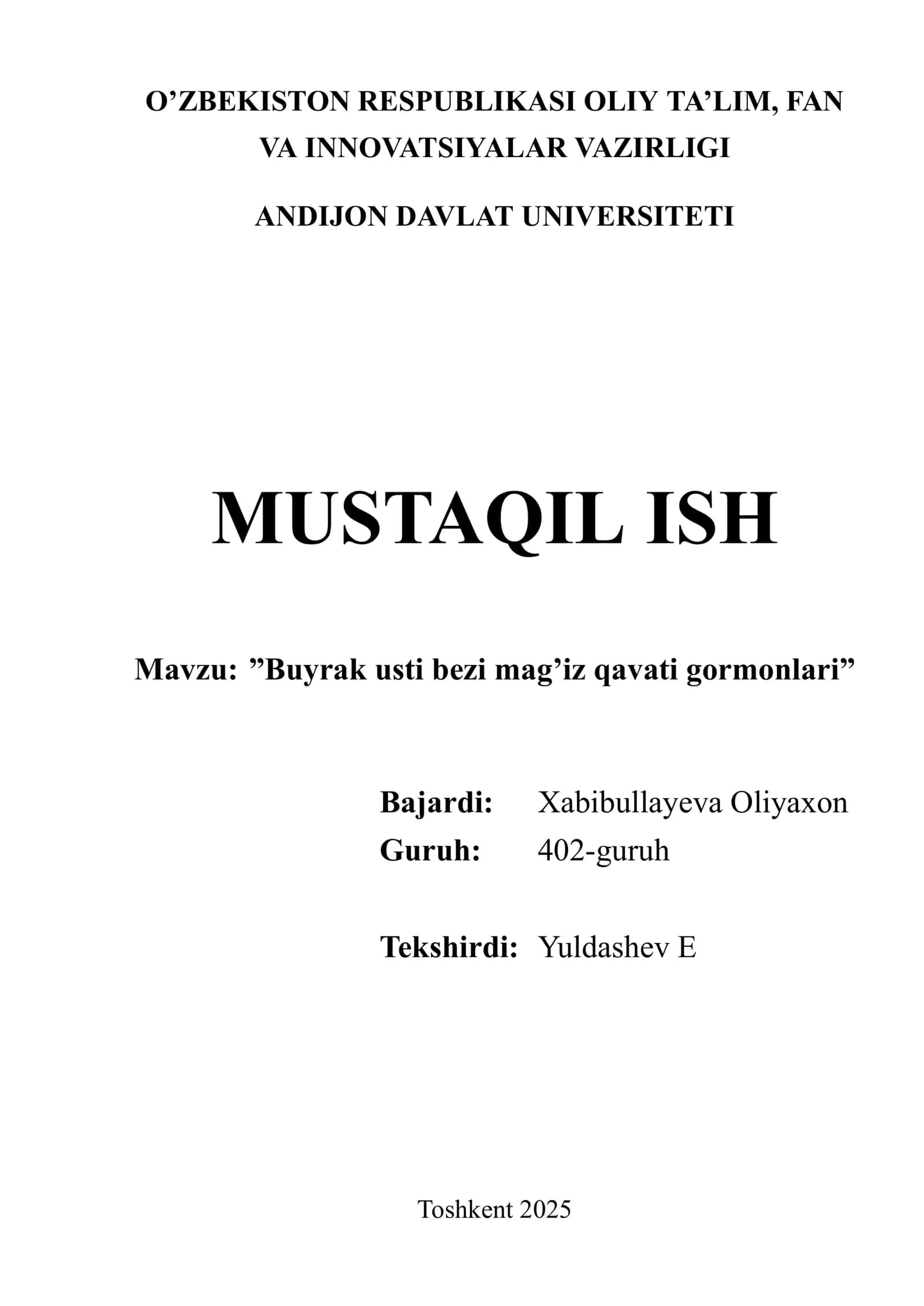 Buyrak usti bezi mag’iz qavati gormonlari