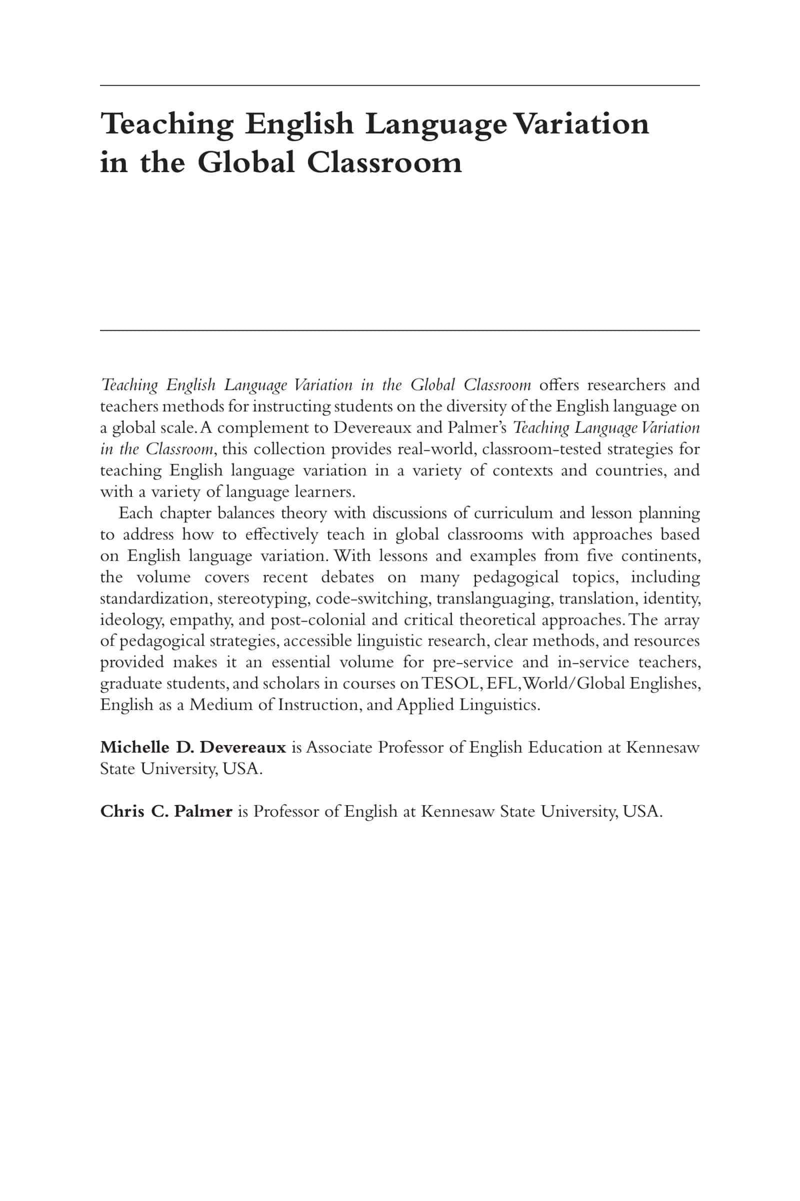 Teaching English Language Variation in the Global Classroom