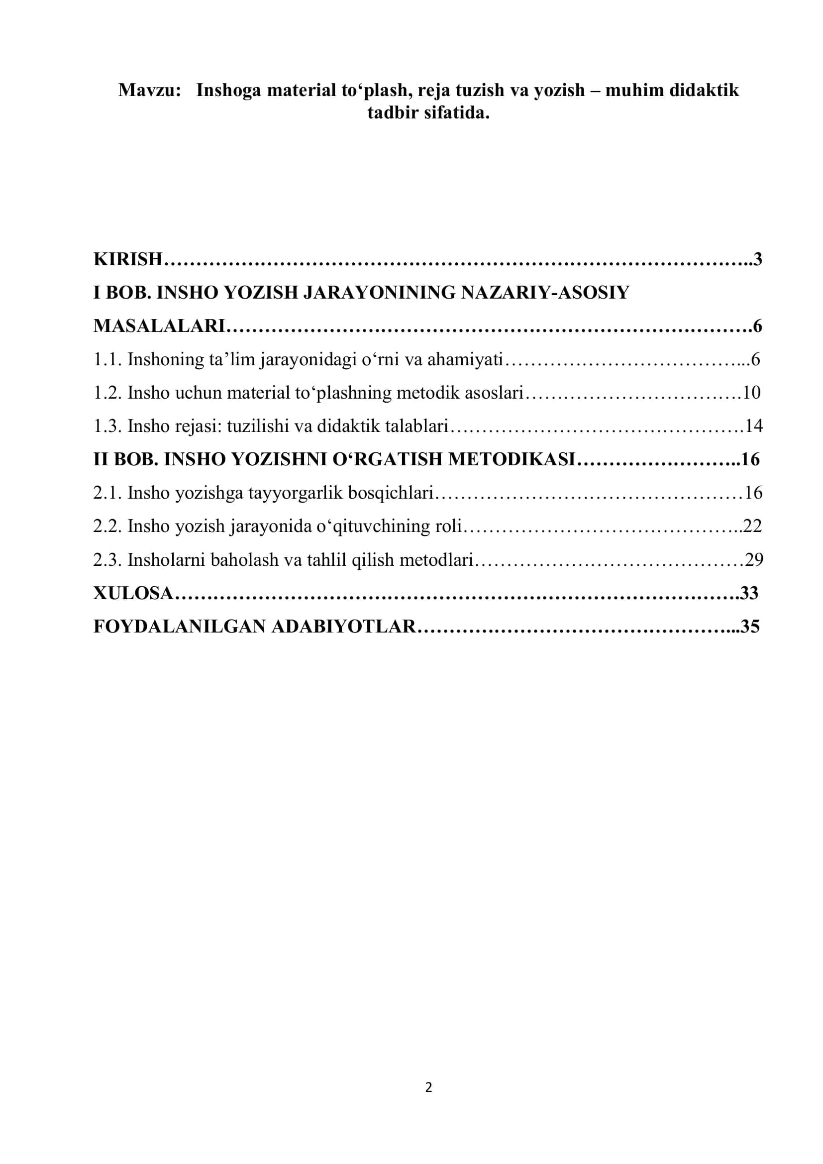 Inshoga material to‘plash, reja tuzish va yozish – muhim didaktik tadbir sifatida