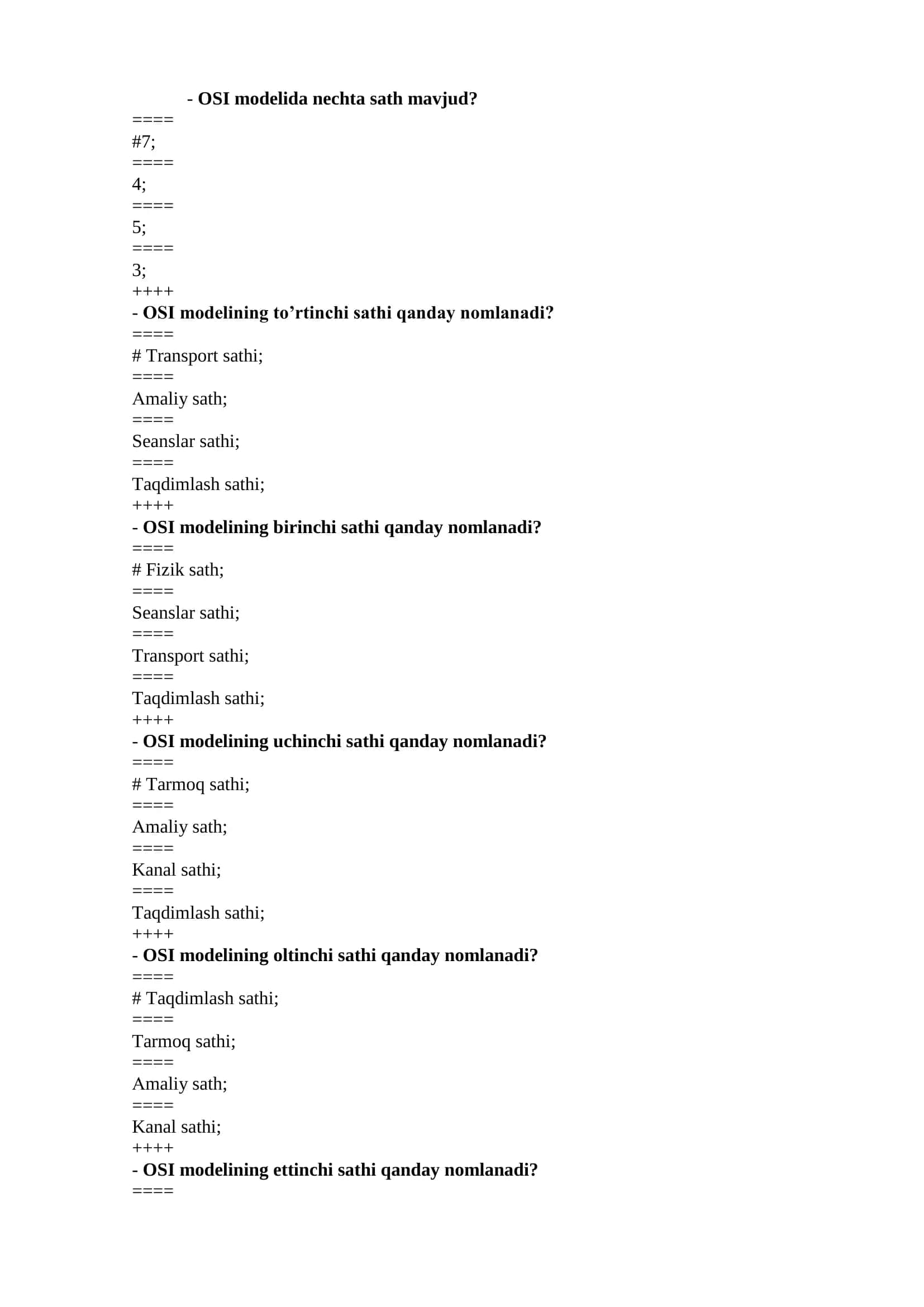 Multimedia aloqa tarmoqlari test savollari javoblari