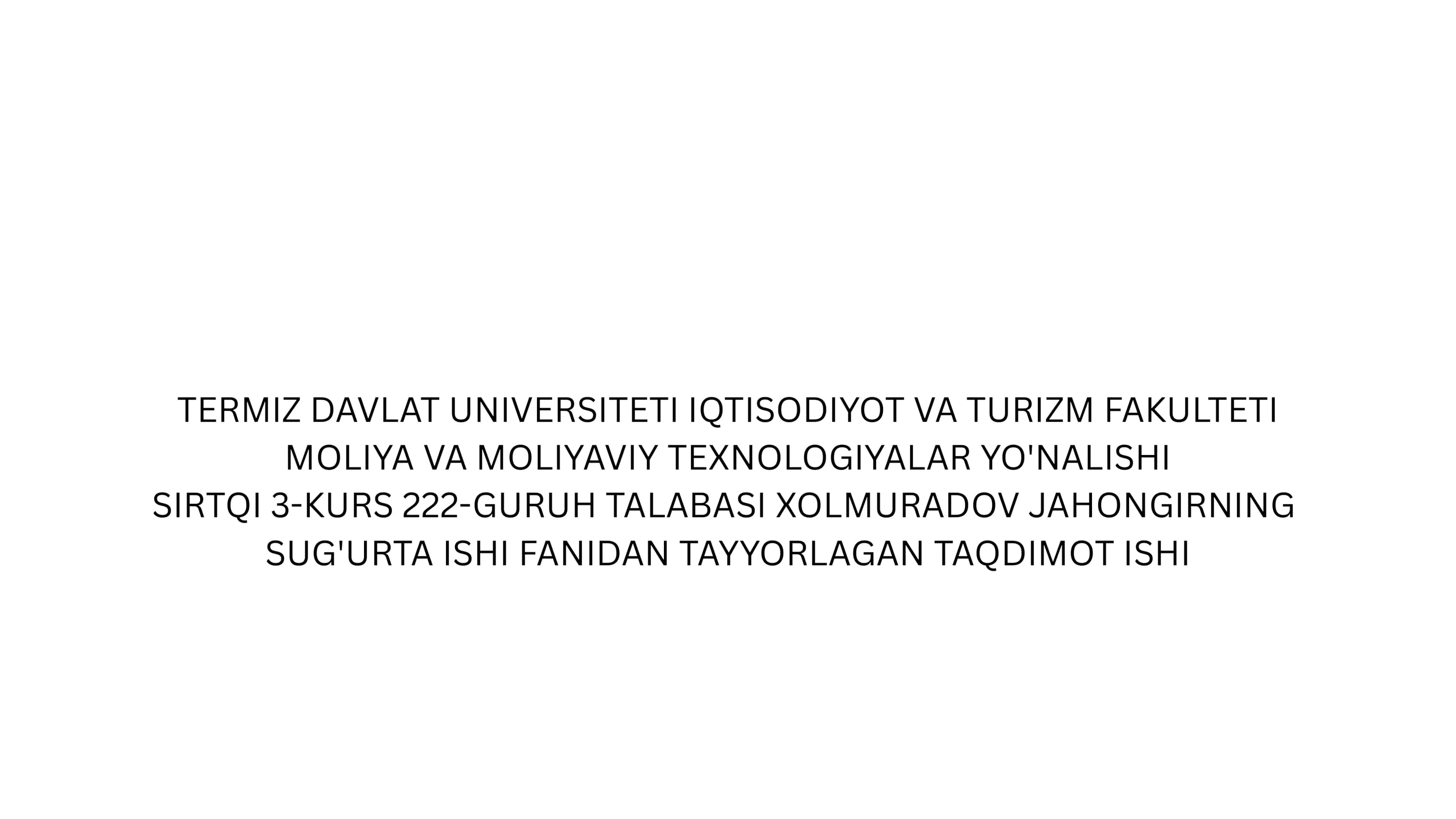 Termiz Davlat Universiteti Iqtisodiyot va Turizm Fakulteti