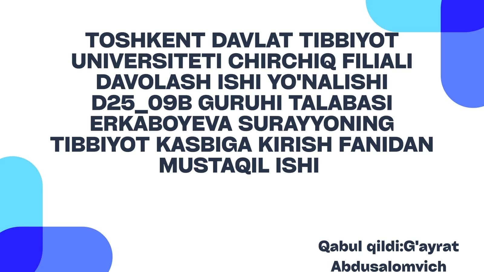 Bemorlarni labarator va ilmiy tekshirishlarga tayyorlash