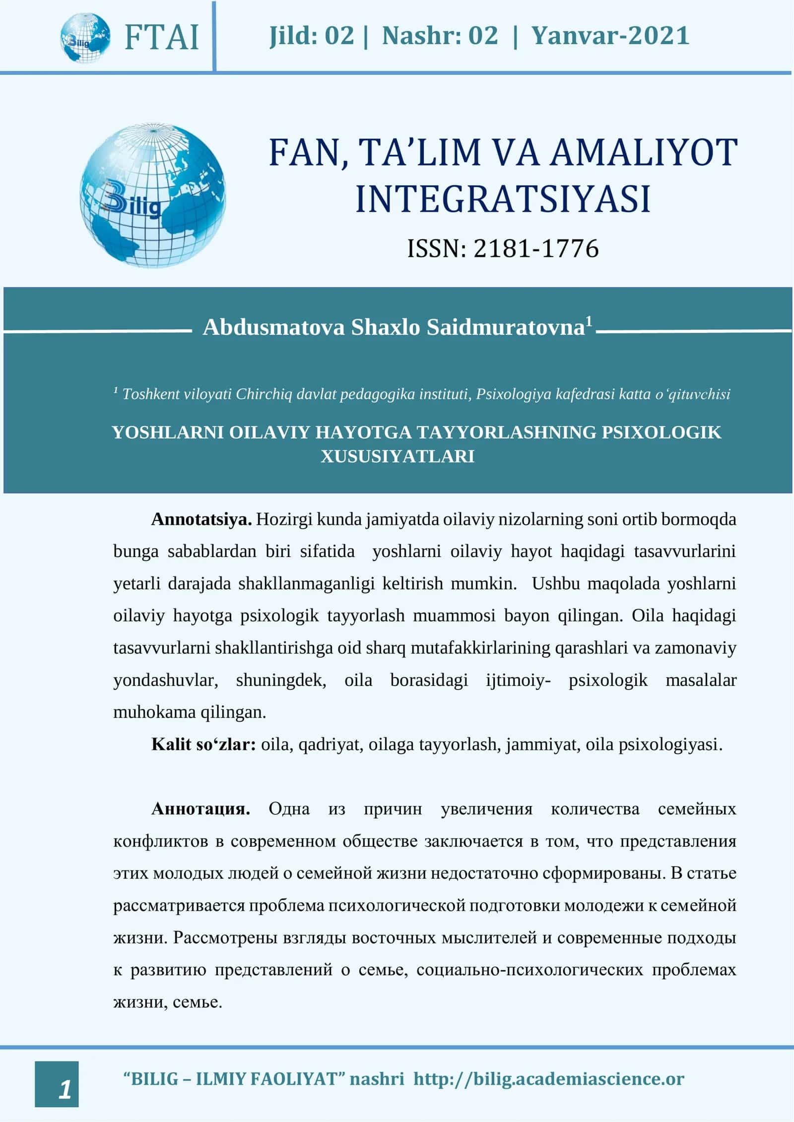 FAN, TA’LIM VA AMALIYOT INTEGRATSIYASI