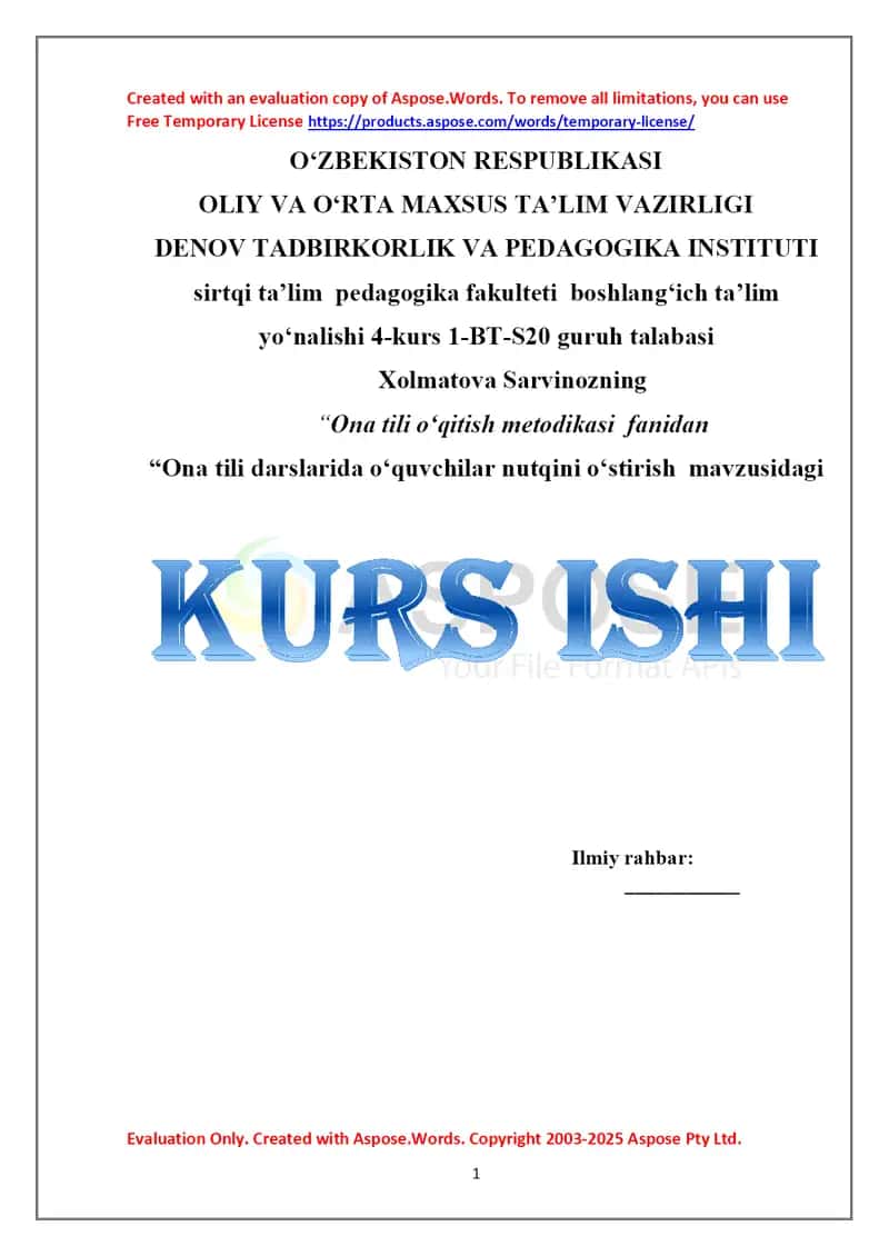 Ona tili darslarida o‘quvchilar nutqini o‘stirish
