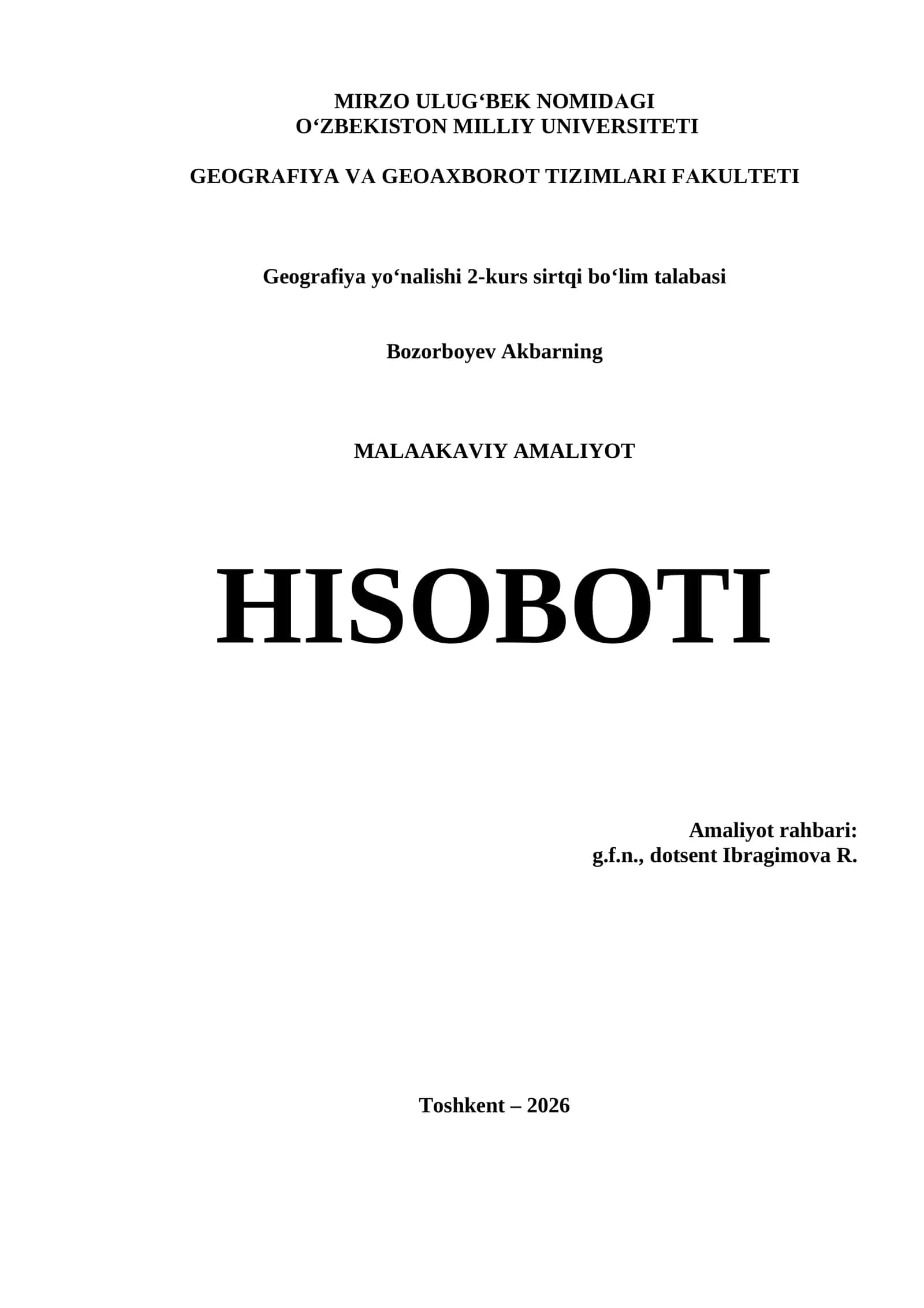 Beruniy tumani — Qoraqalpogʻiston Respublikasi Geografiyasi MALAKAVIY AMALIYOT HISOBOTI
