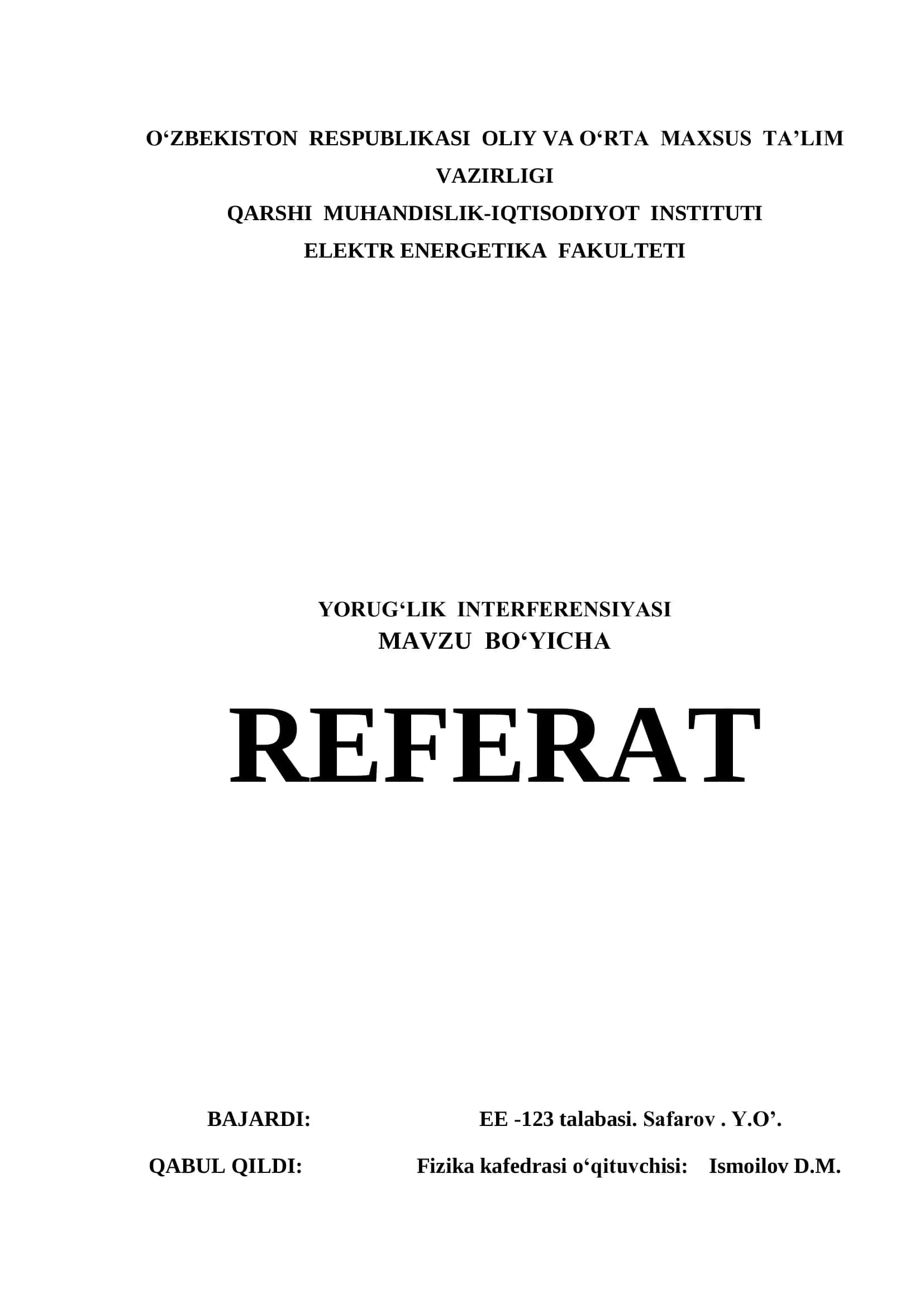 YORUG‘LIK INTERFERENSIYASI