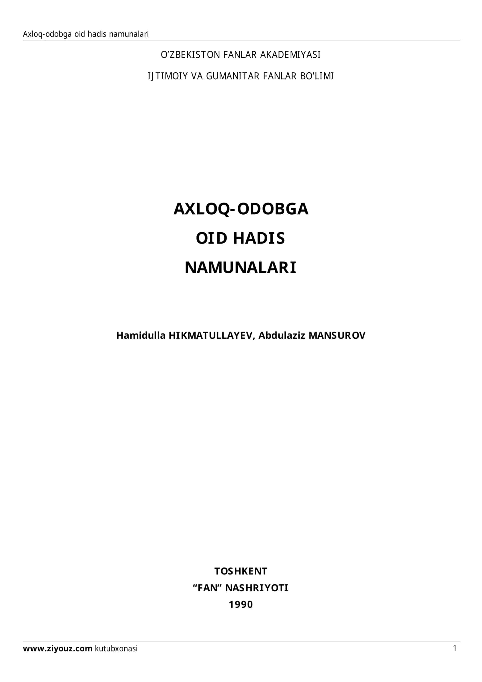 Axloq-odobga oid hadis namunalari
