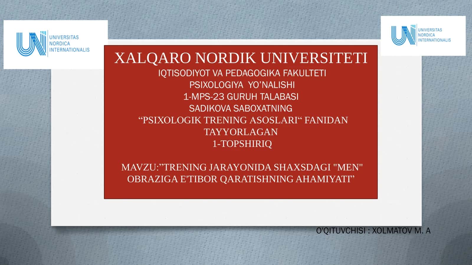 TRENING JARAYONIDA SHAXSDAGI "MEN" OBRAZIGA E'TIBOR QARATISHNING AHAMIYATI