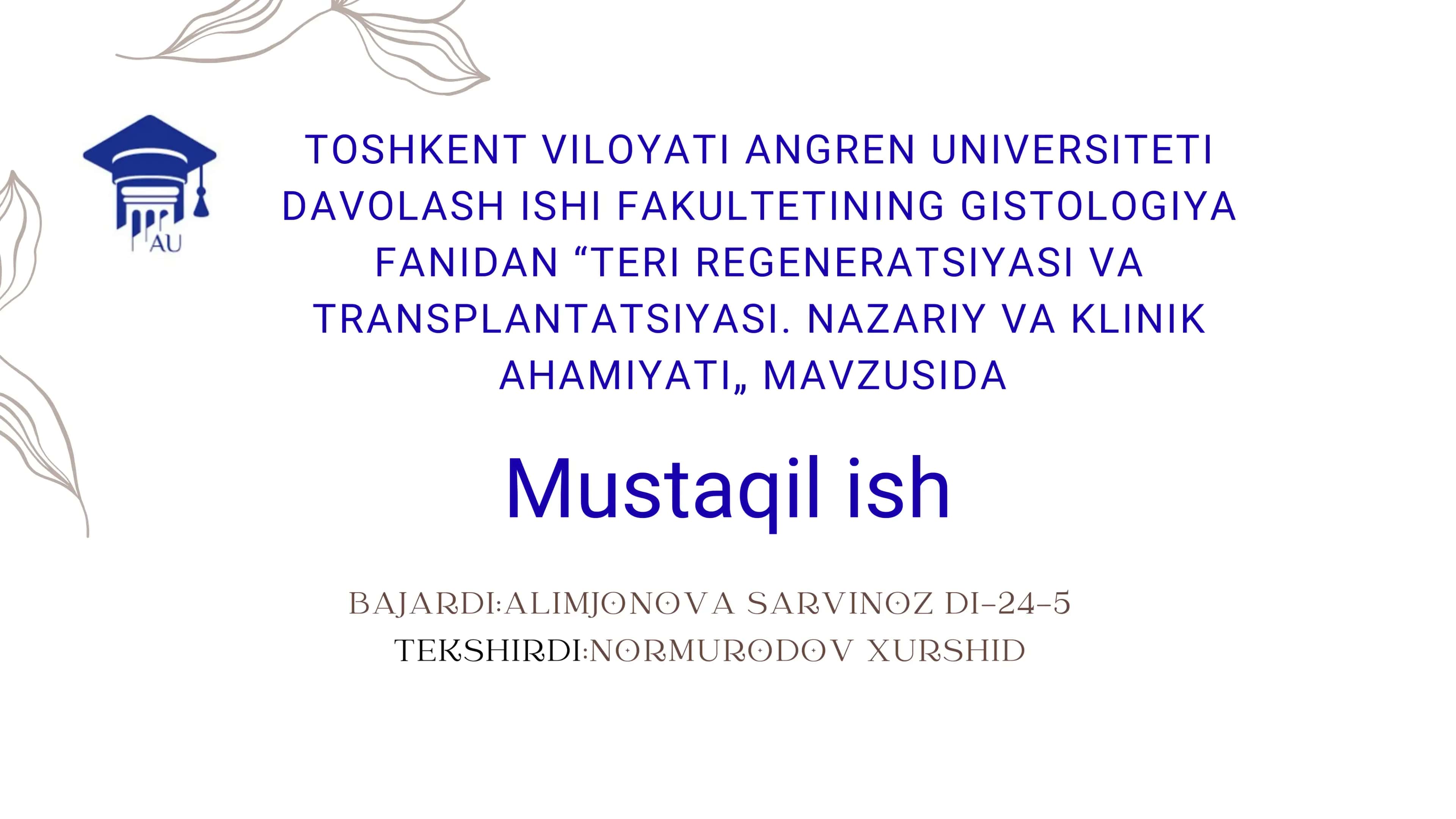 TERI REGENERATSIYASI VA TRANSPLANTATSIYASI. NAZARIY VA KLINIK AHAMIYATI.