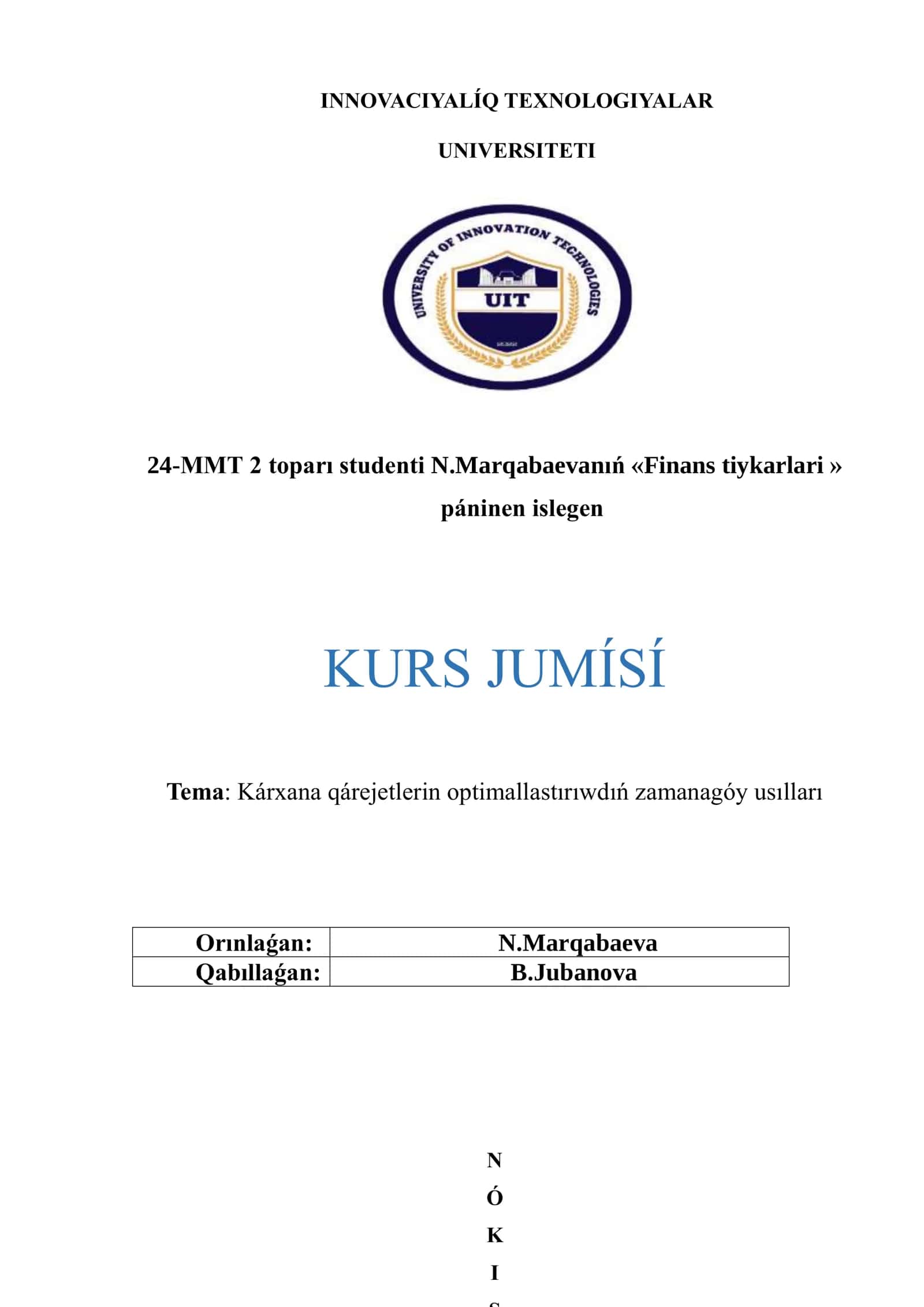 Kárxana qárejetlerin optimallastırıwdıń zamanagóy usılları