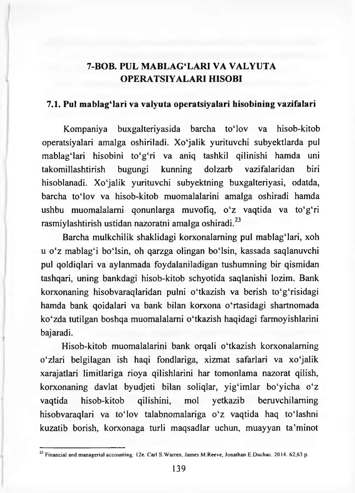BOB. PUL MABLAG‘LARI VA VALYUTA OPERATSIYALARI HISOBI