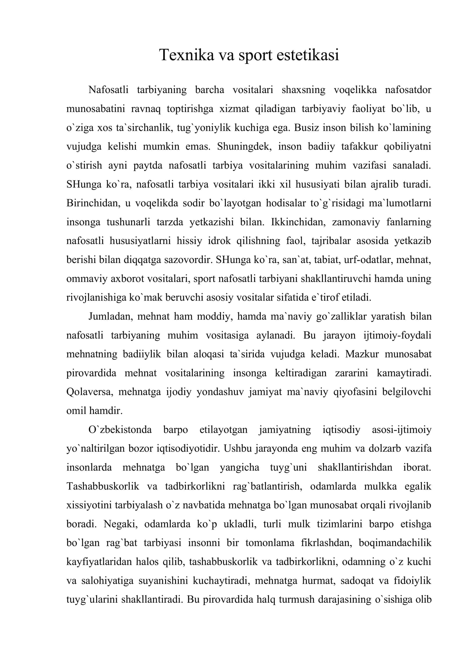 Texnika va sport estetikasi