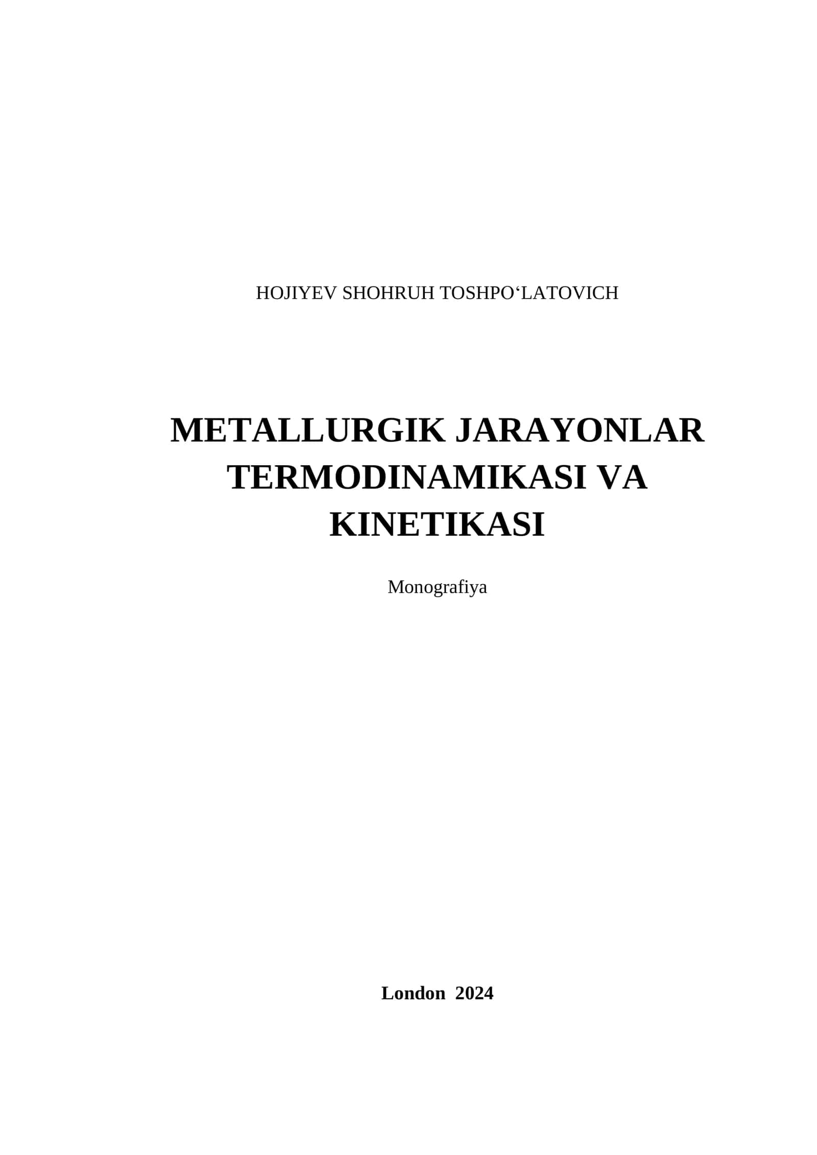 Metallurgik jarayonlar termodinamikasi va kinetikasi