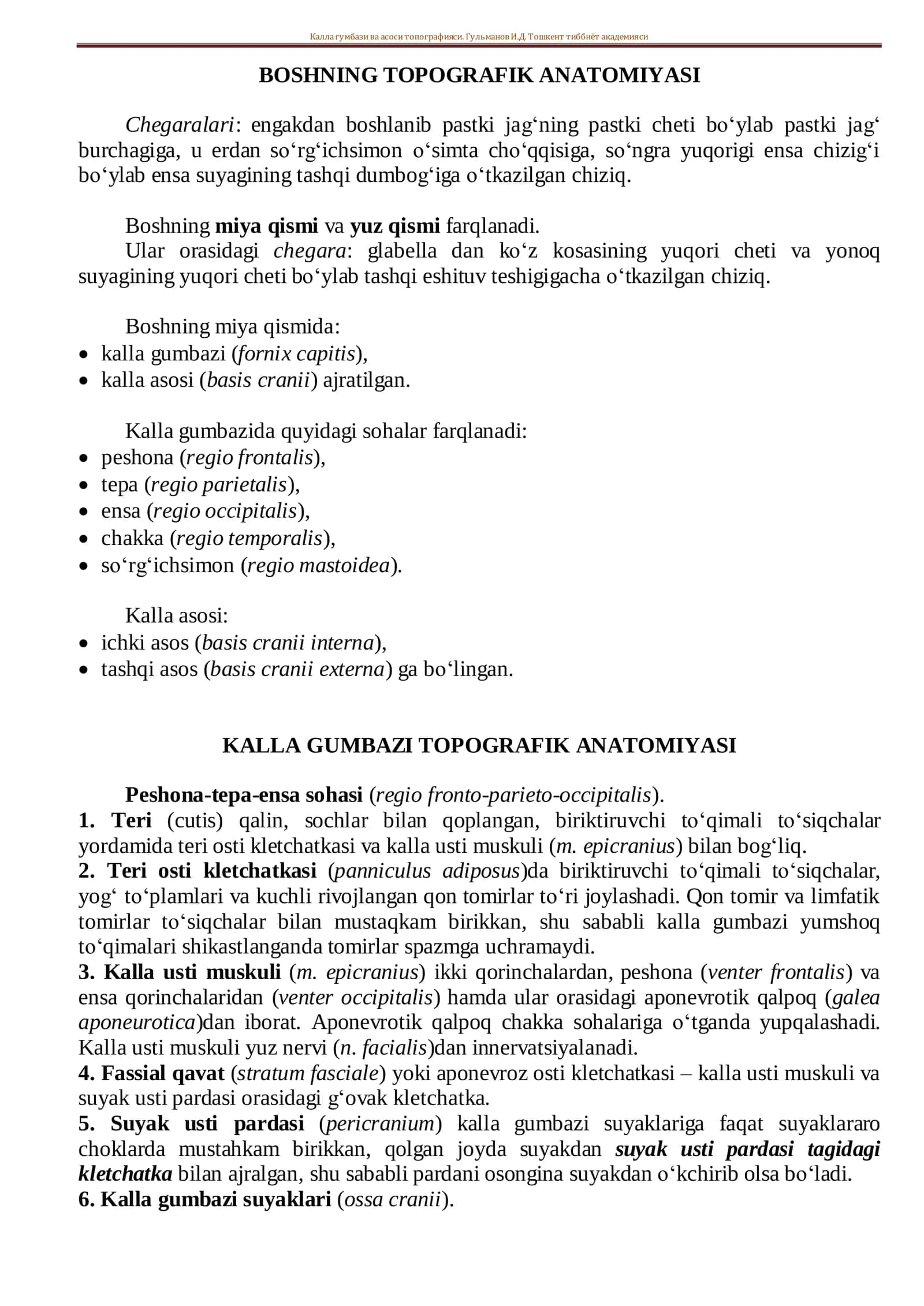 Boshning topografik anatomiyasi