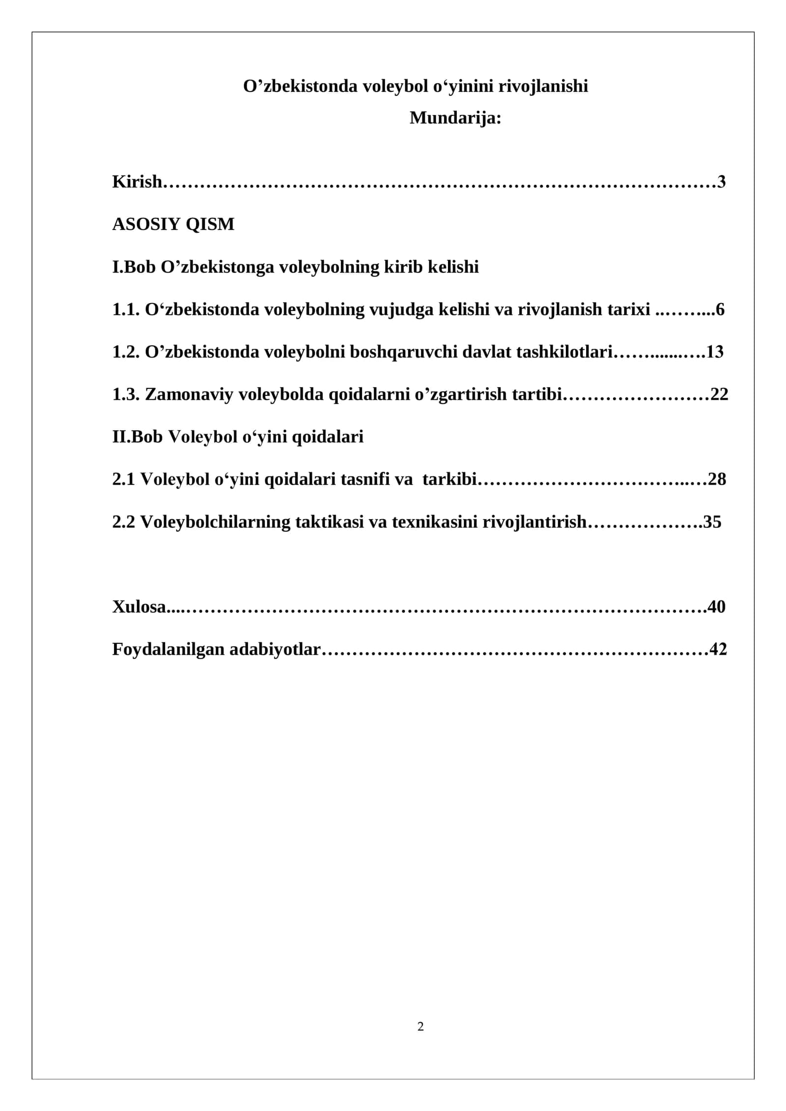 O’zbekistonda voleybol o‘yinini rivojlanishi