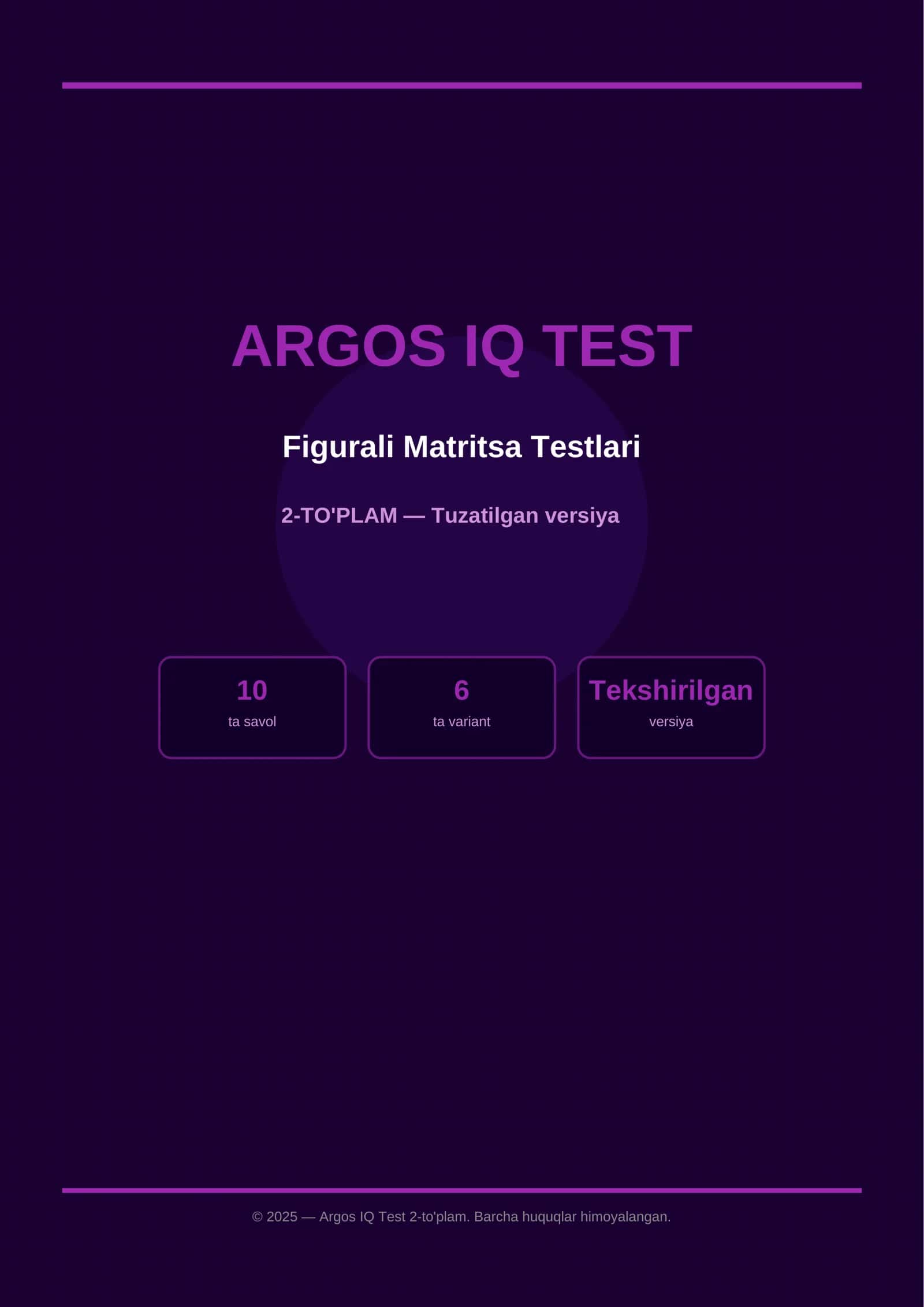 ARGOS IQ Test | Figurali Matritsa | 2-to'plam | 10 ta Yangi Naqsh | Javoblari bilan