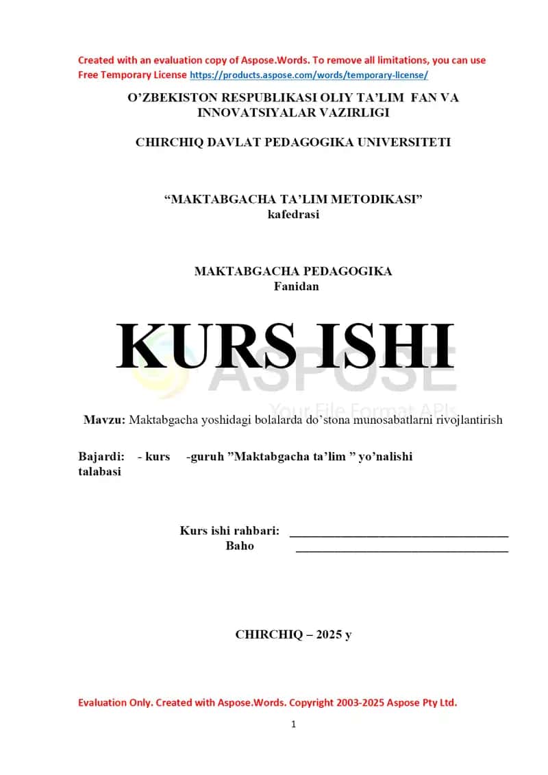 Maktabgacha Yoshidagi Bolalarda Do'stona Munosabatlarni Rivojlantirish