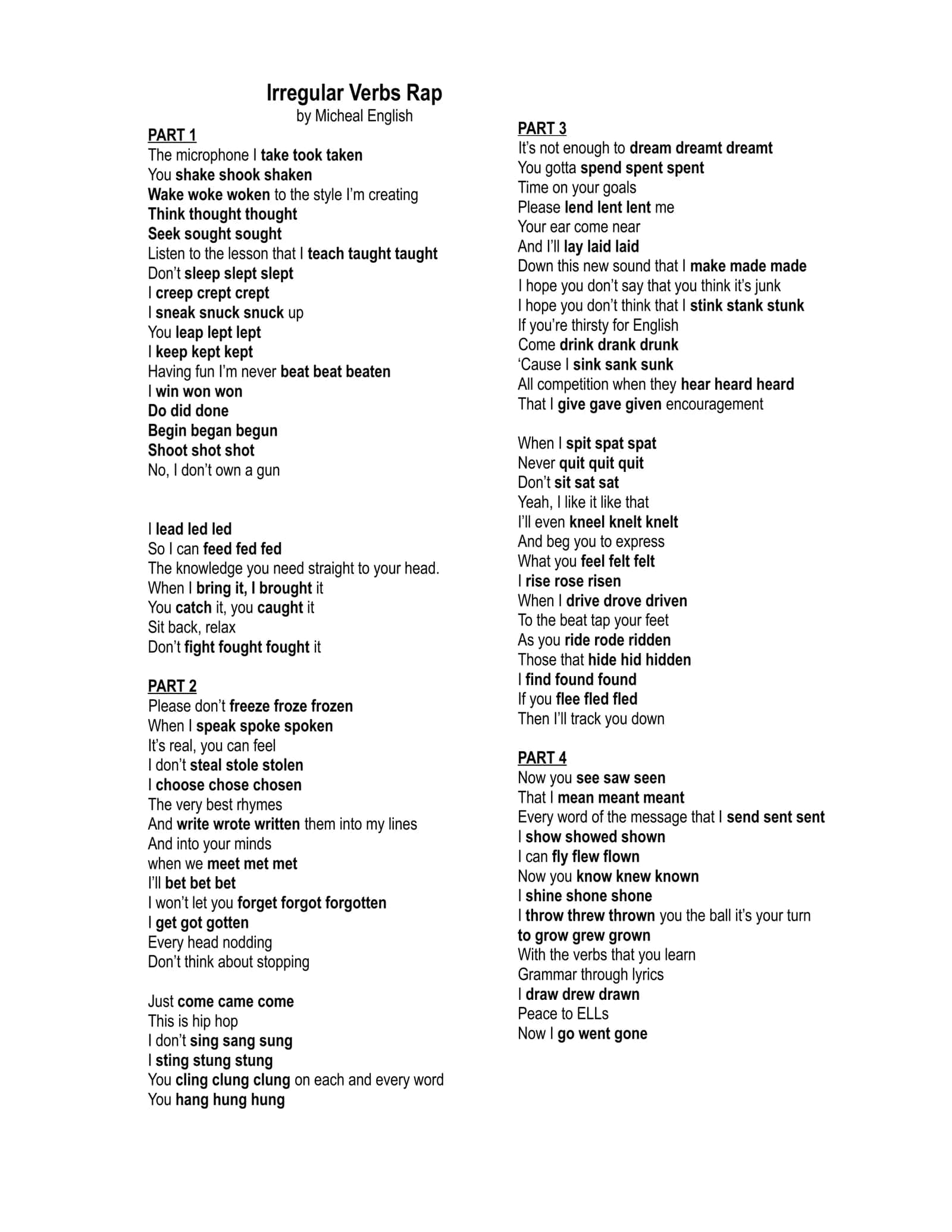 Irregular Verbs Rap