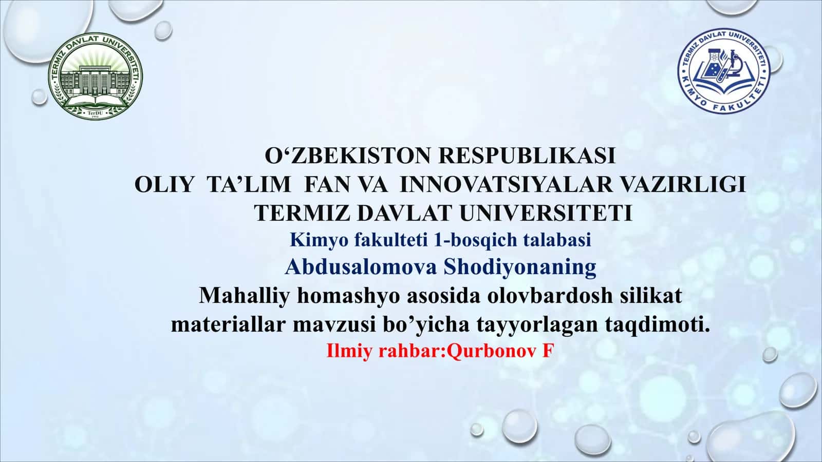 Mahalliy homashyo asosida olovbardosh silikat materiallar