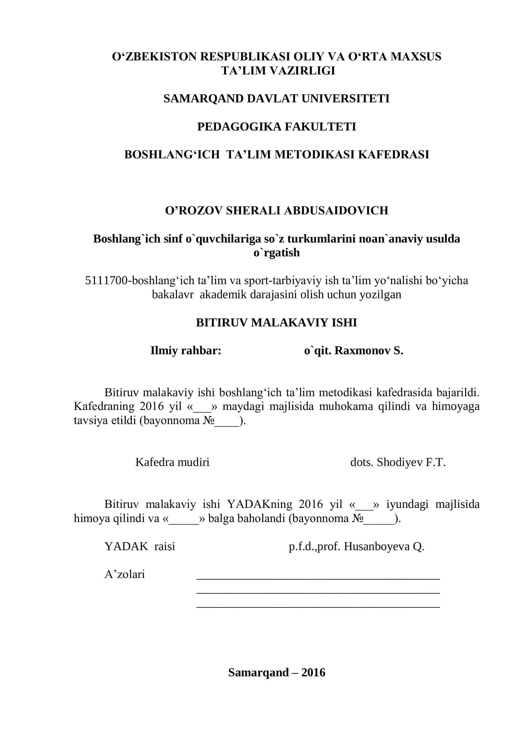 Boshlang‗ich sinf o`quvchilariga so`z turkumlarini noan`anaviy usulda o`rgatish