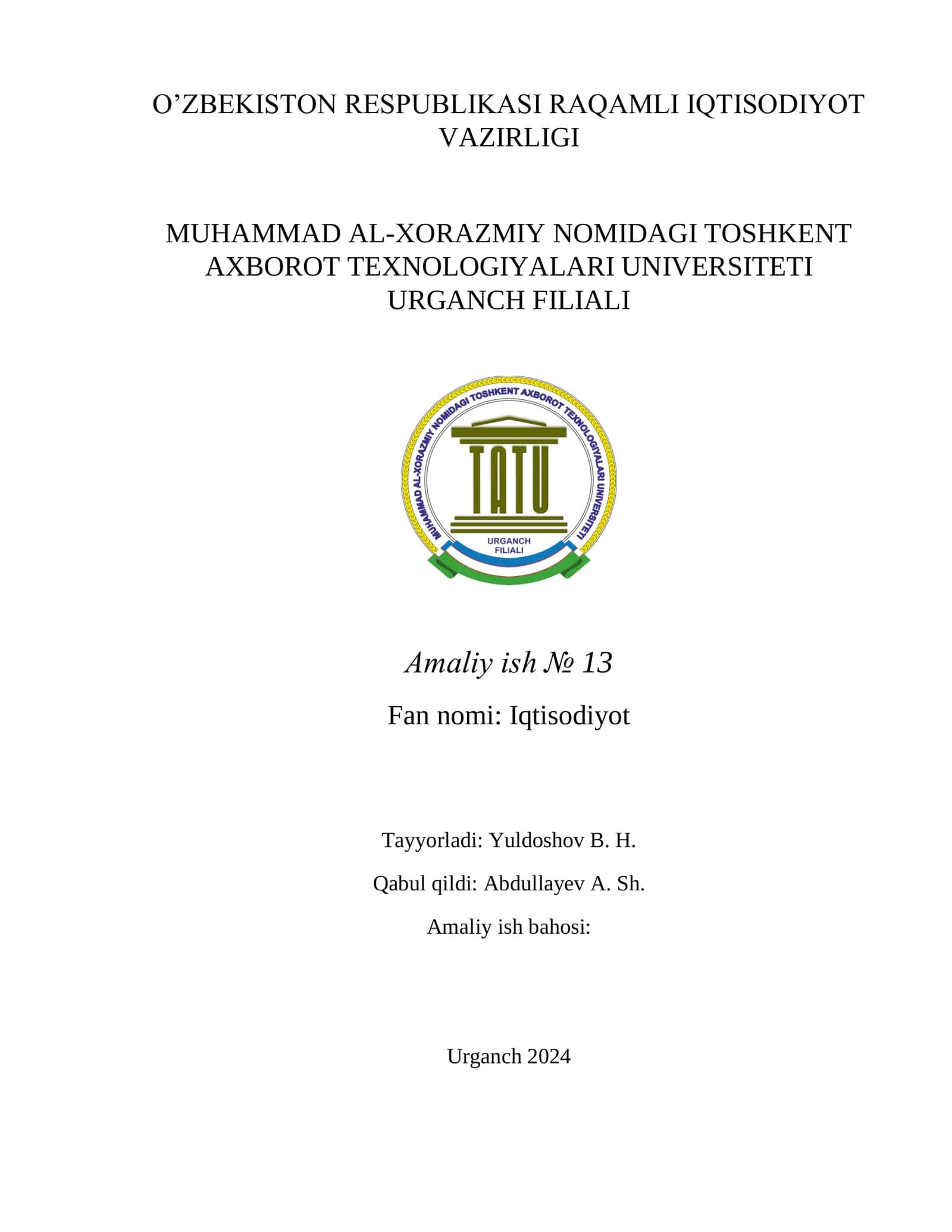 MA'LUMOTLARGA ISHLOV BERISH TEXNOLOGIYALARI