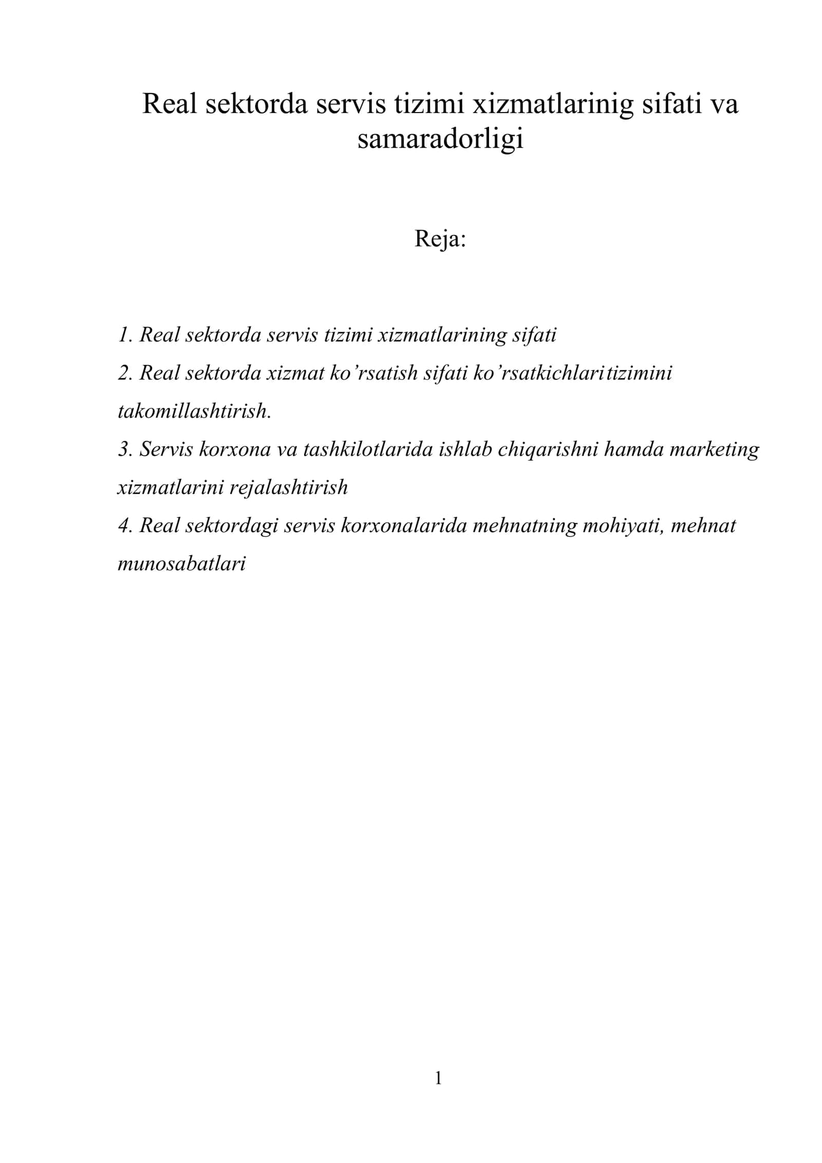 Real sektorda servis tizimi xizmatlarining sifati va samaradorligi