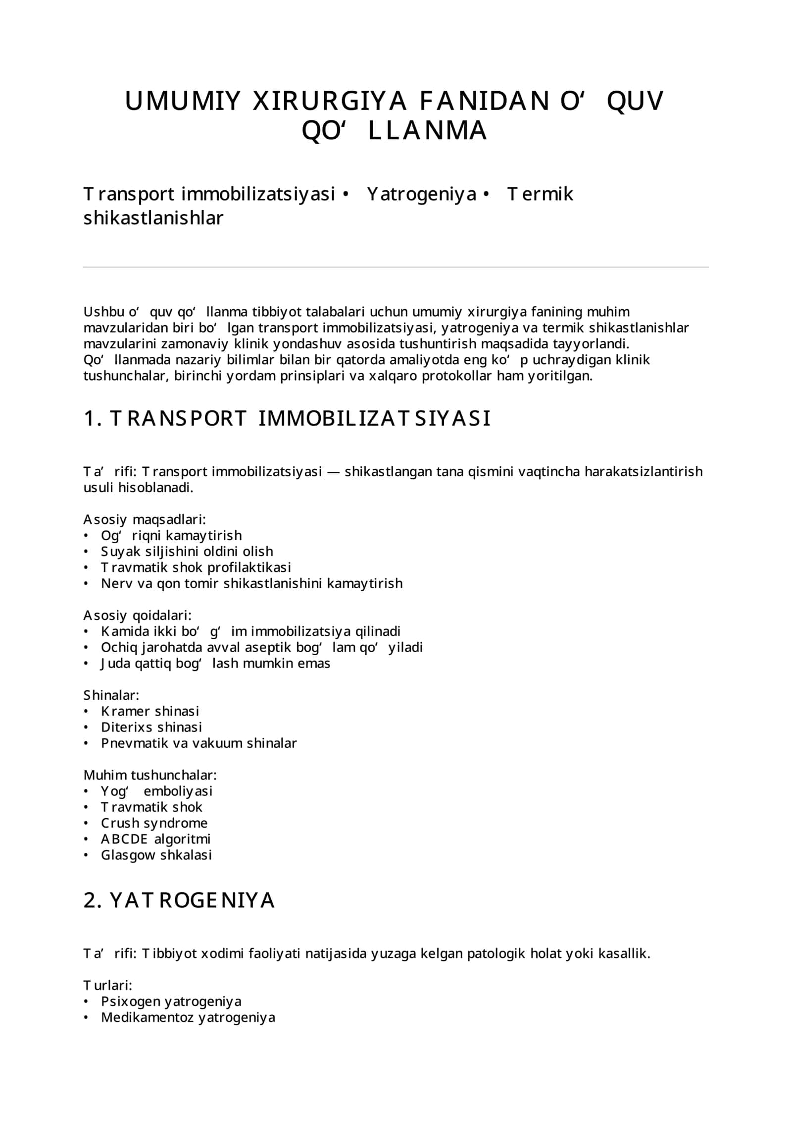 UMUMIY XIRURGIYA FANIDAN O‘QUV QO‘LLANMA