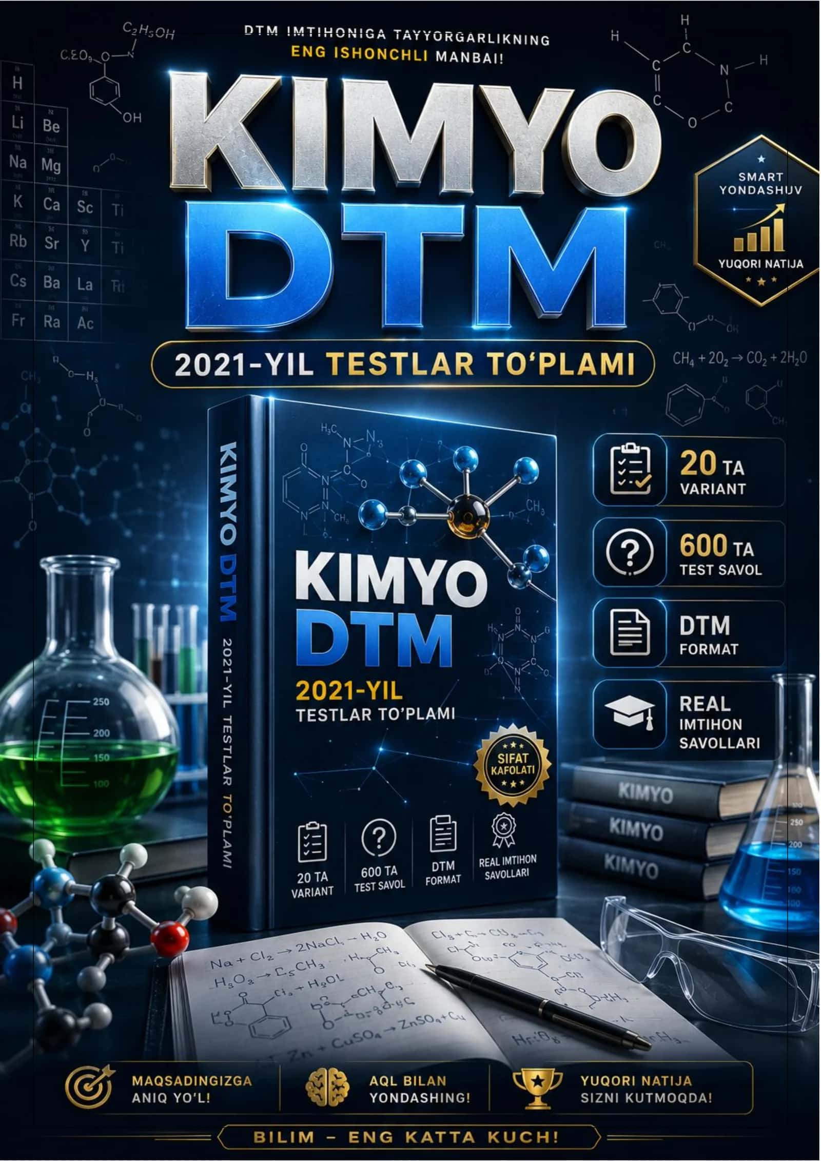 💎✨ 『 KIMYO FANIDAN REAL DTM TESTLAR TO‘PLAMI 』📘 🔥 ─── 600 TA SAVOL ─── 🔥