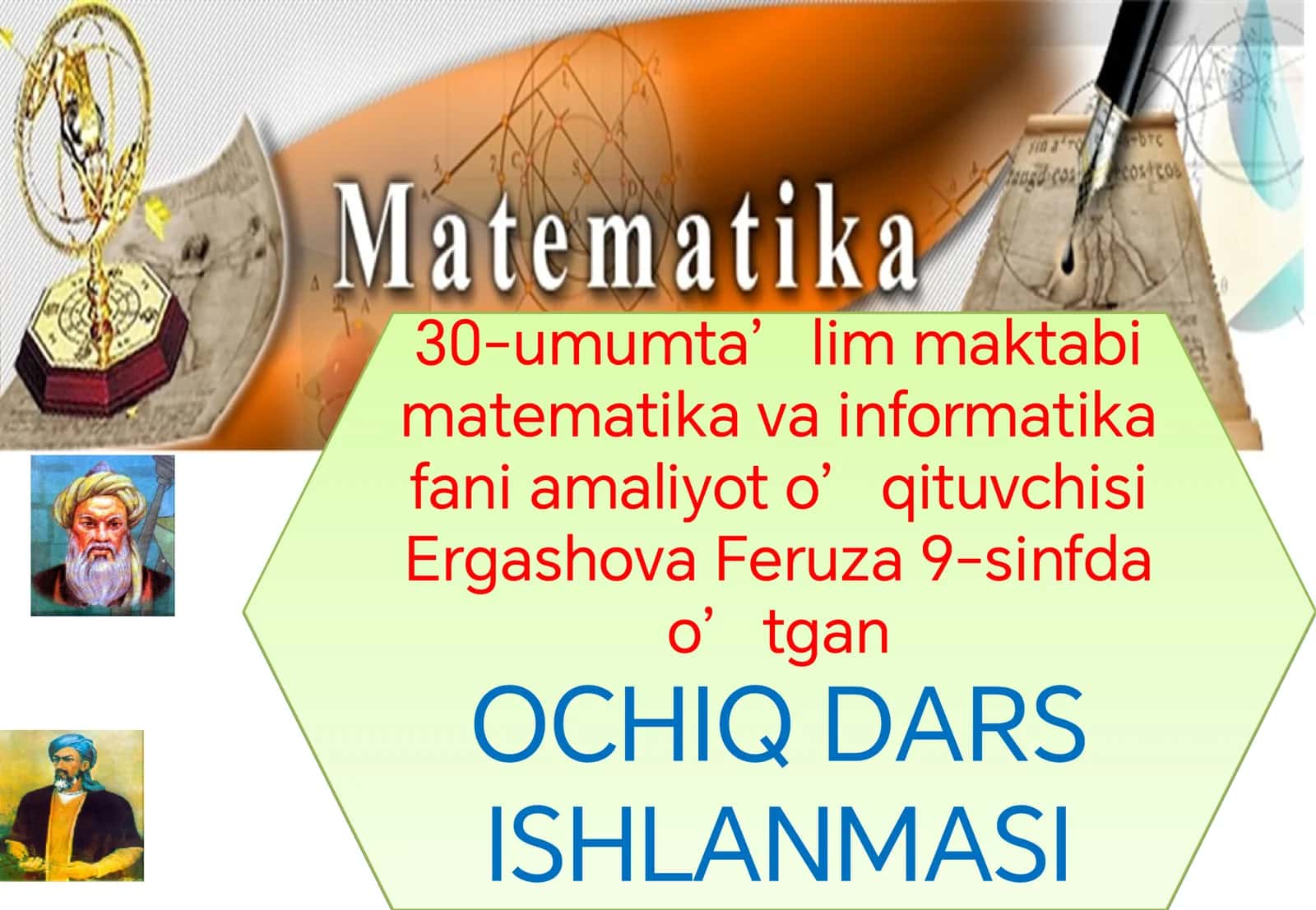 OCHIQ DARS ISHLANMASI matematika 9 sinif