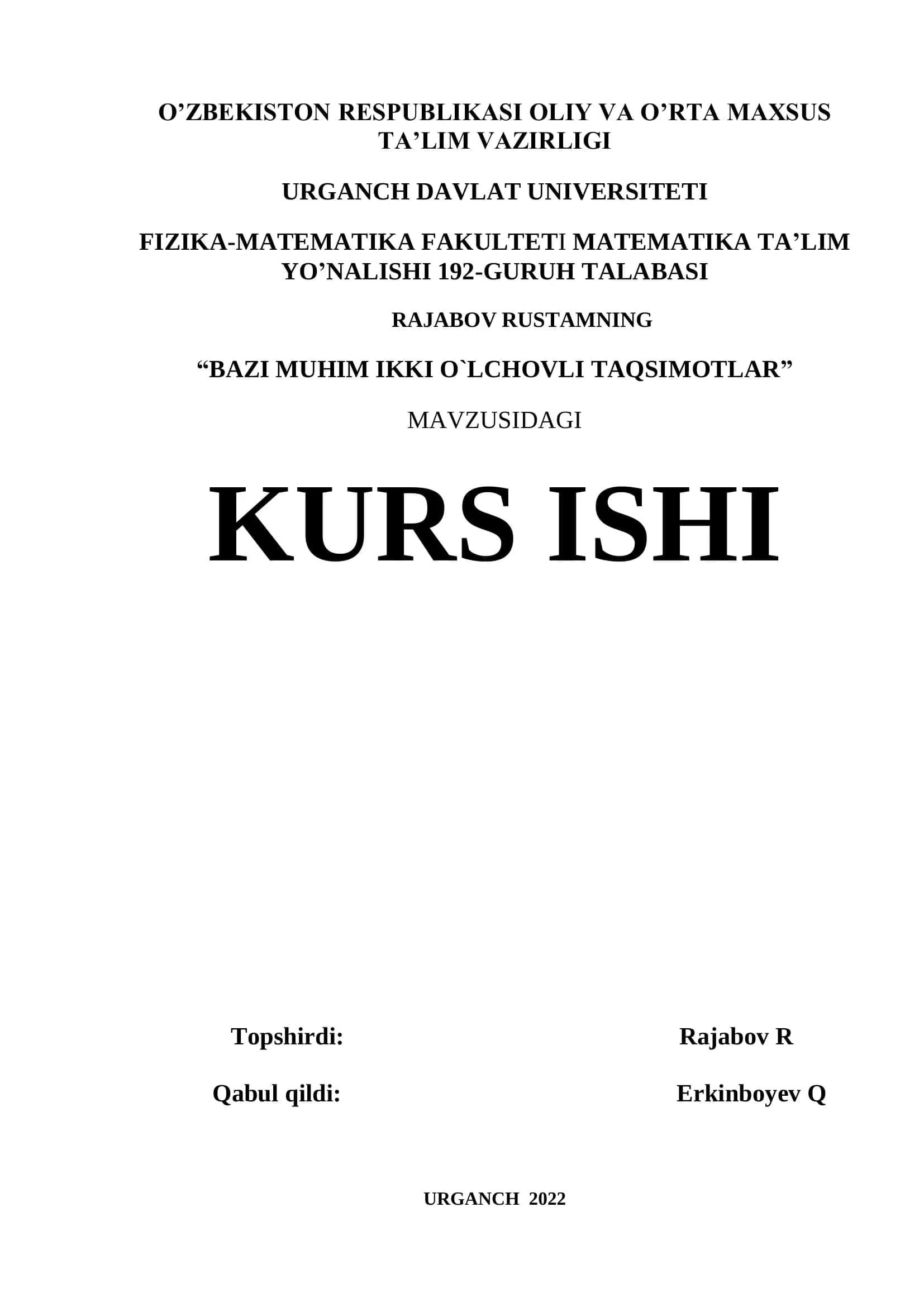 Bazi muhim ikki o'lchovli taqsimotlar