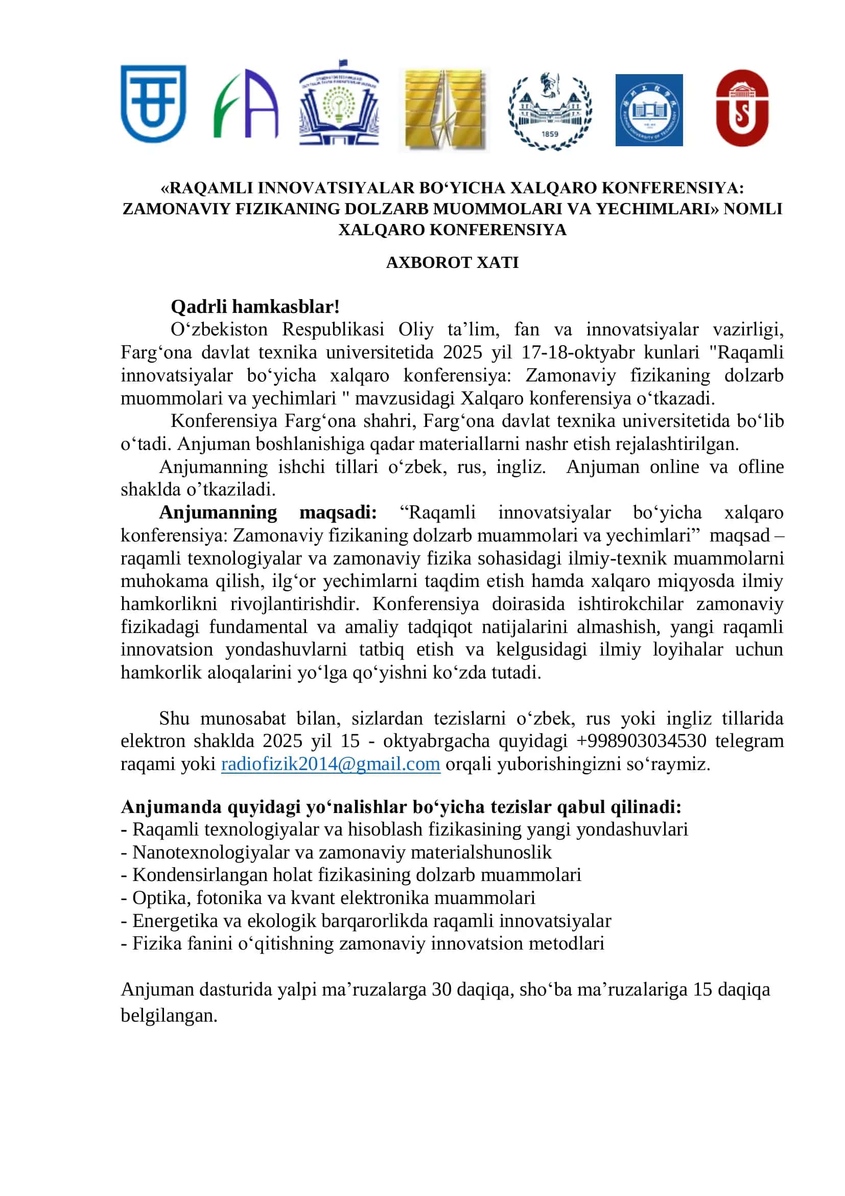 Zamonaviy Fizikaning Dolzarb Muommolari va Yechimlari