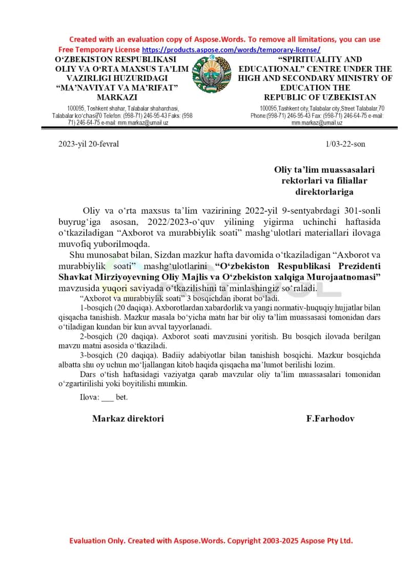 “Axborot va murabbiylik soati” mashgʻulotlari uchun taqdimot materiali