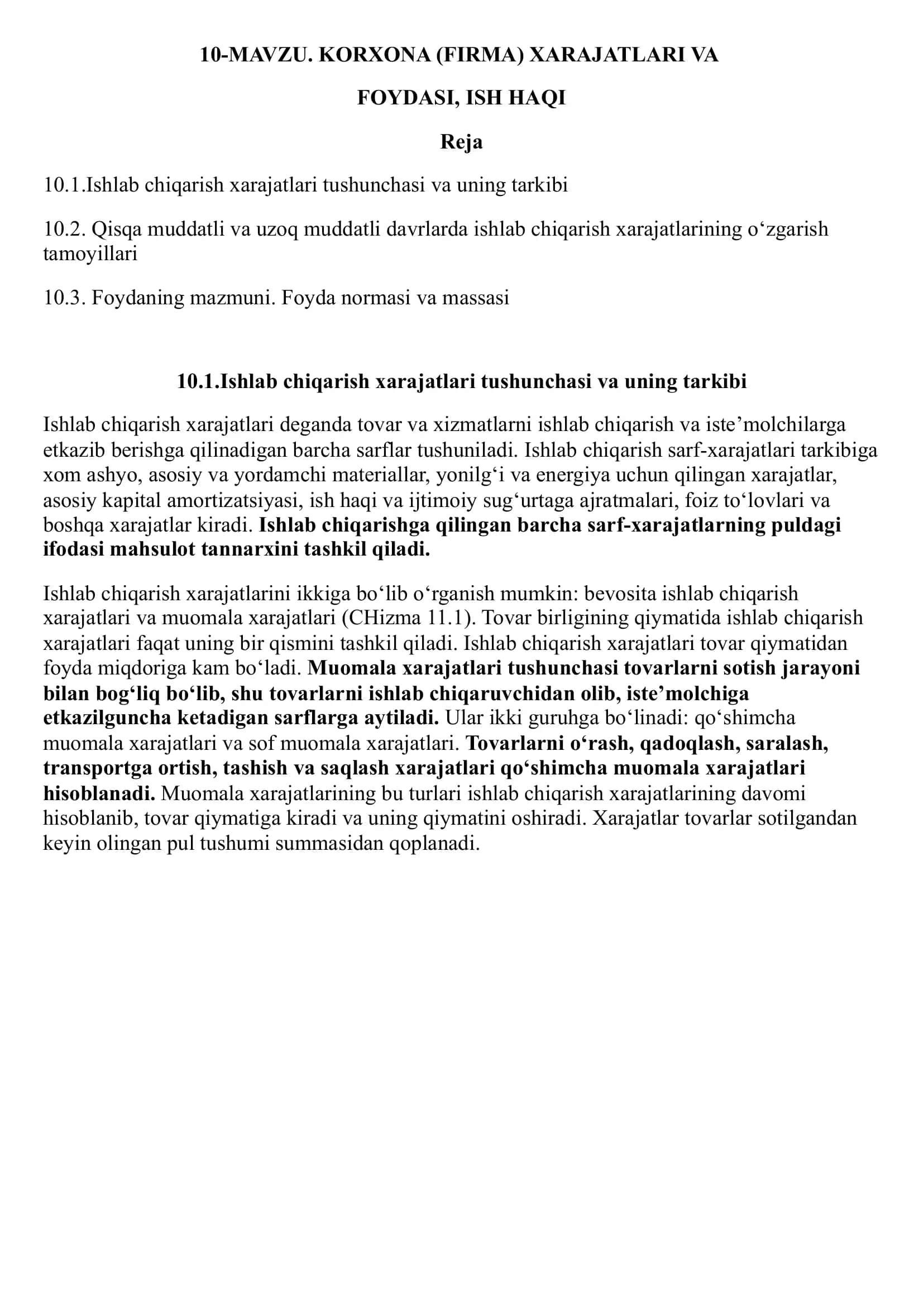 Ishlab chiqarish xarajatlari